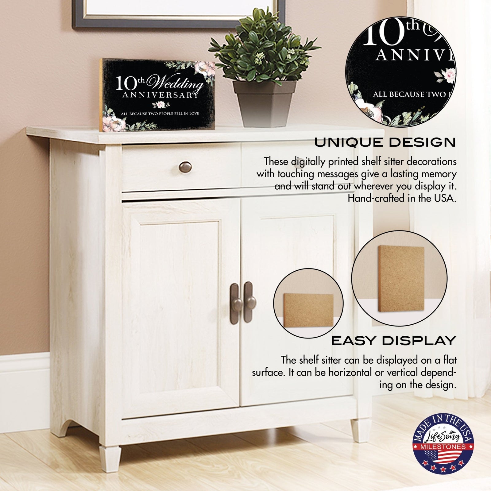 10th Wedding Anniversary Unique Shelf Decor and Tabletop Signs Gifts for Couples - Fell In Love - LifeSong Milestones