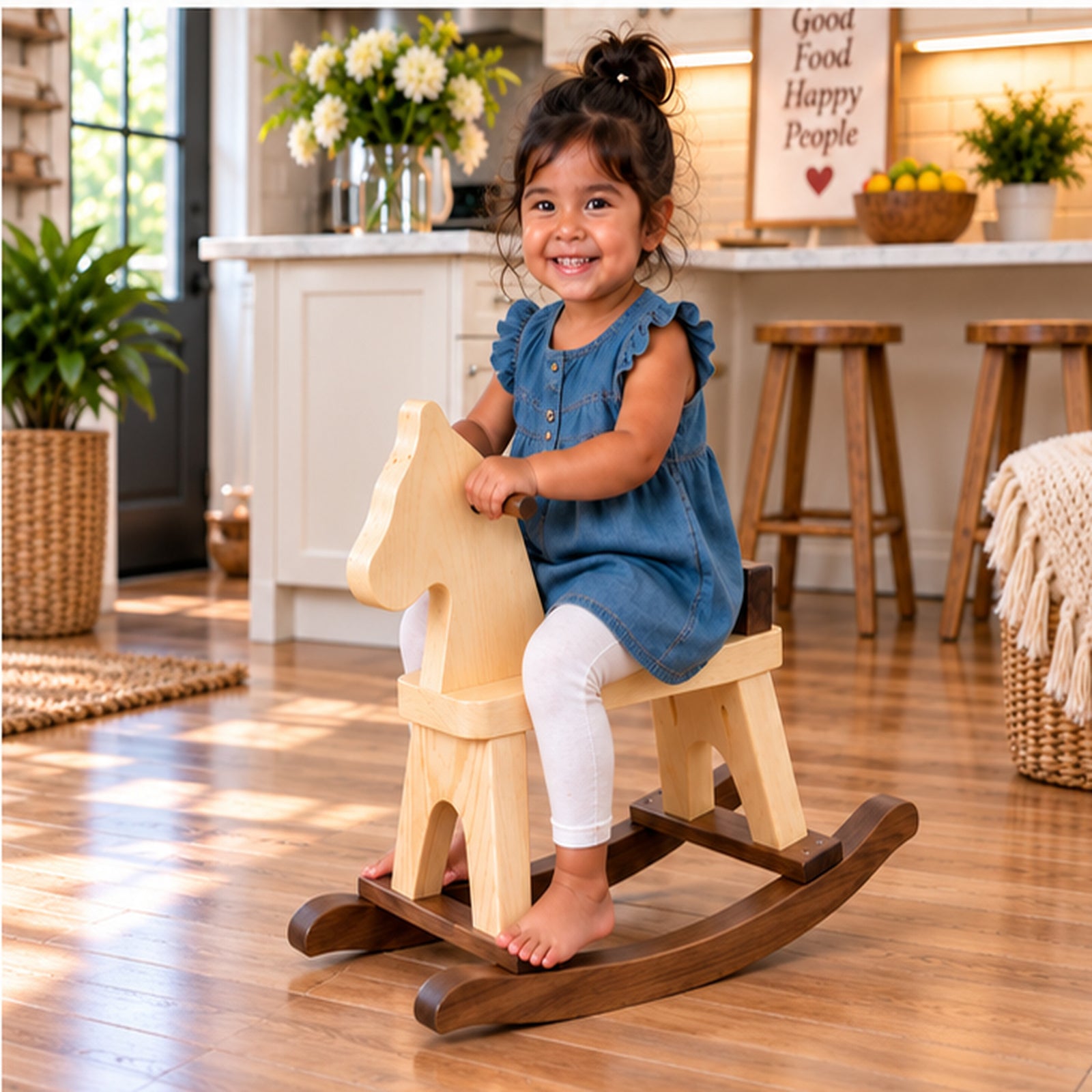Solid Wood Rocking Horse - Walnut & Natural Finish, Made in USA, 18" H x 10" W x 18" L