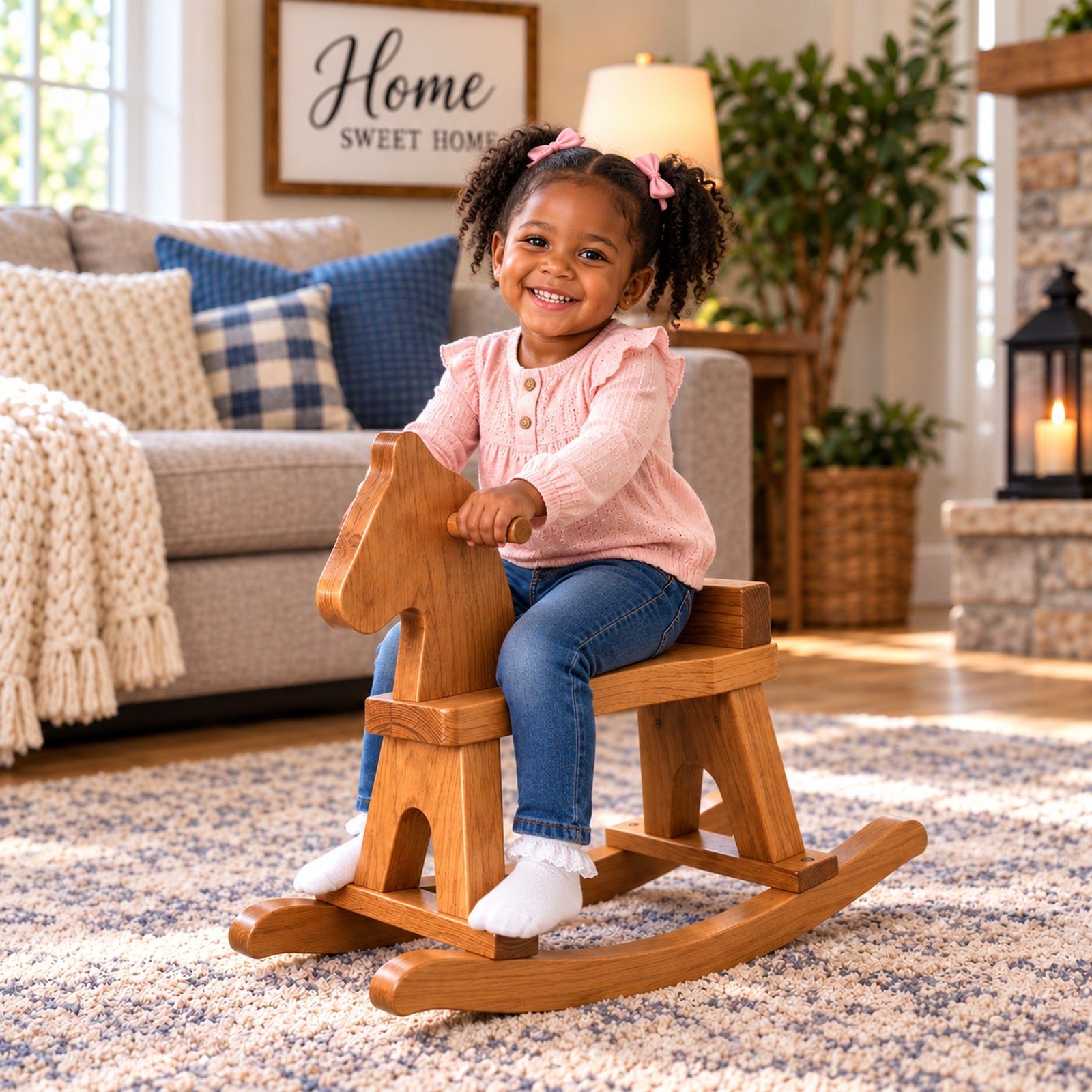 Solid Wood Rocking Horse - Harvest Finish, Made in USA, 18" H x 10" W x 18" L