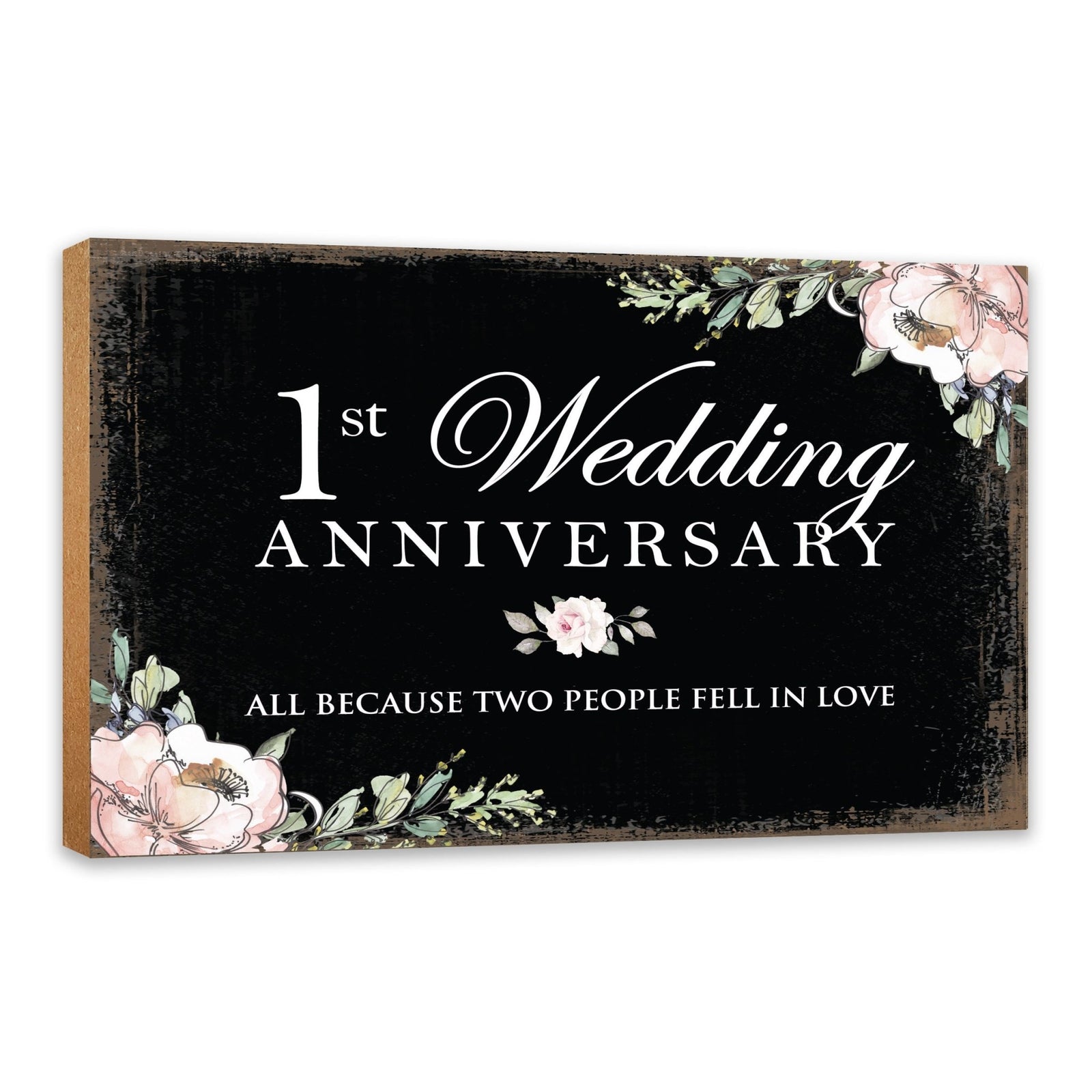 1st Wedding Anniversary Unique Shelf Decor and Tabletop Signs Gift for Couples - Fell In Love - LifeSong Milestones