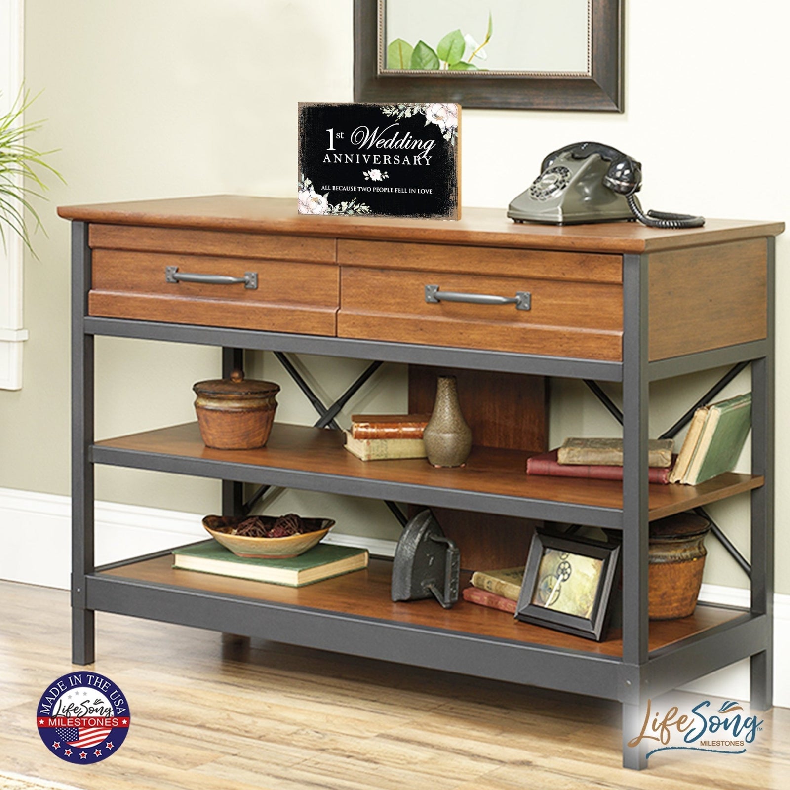 1st Wedding Anniversary Unique Shelf Decor and Tabletop Signs Gift for Couples - Fell In Love - LifeSong Milestones