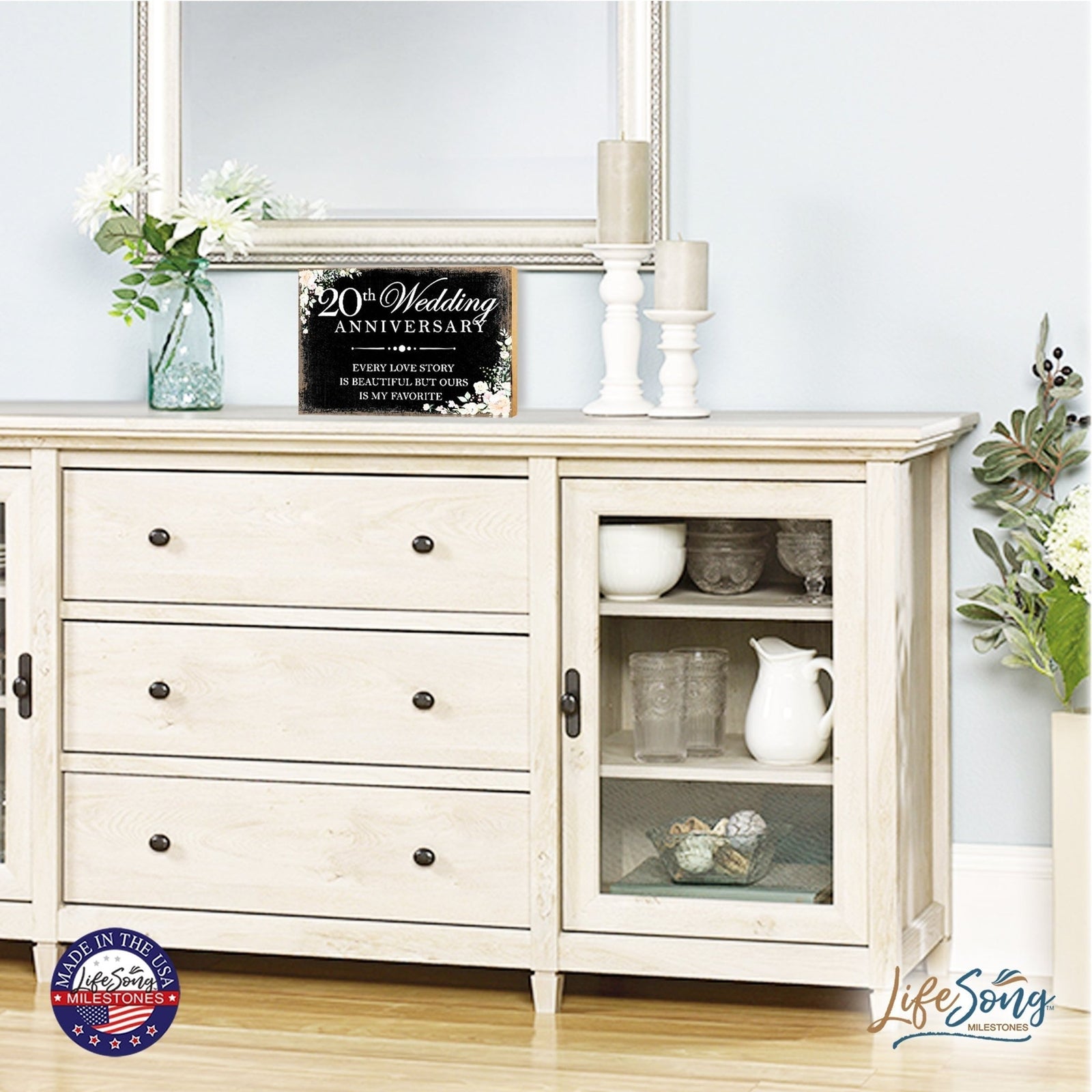 20th Wedding Anniversary Unique Shelf Decor and Tabletop Signs Gifts for Couples - Every Love Story - LifeSong Milestones