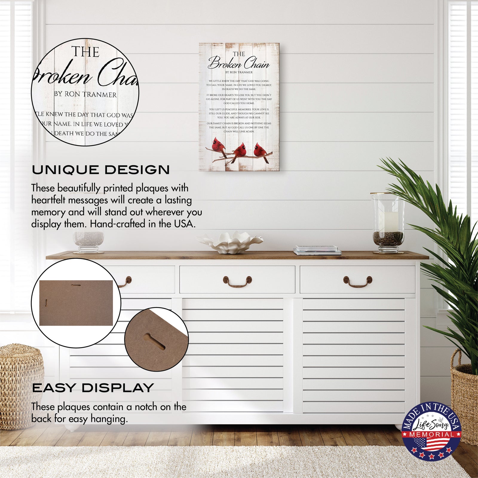 Broken Chain memorial plaque easy-to-hang feature – rustic sympathy wall art for grieving families.