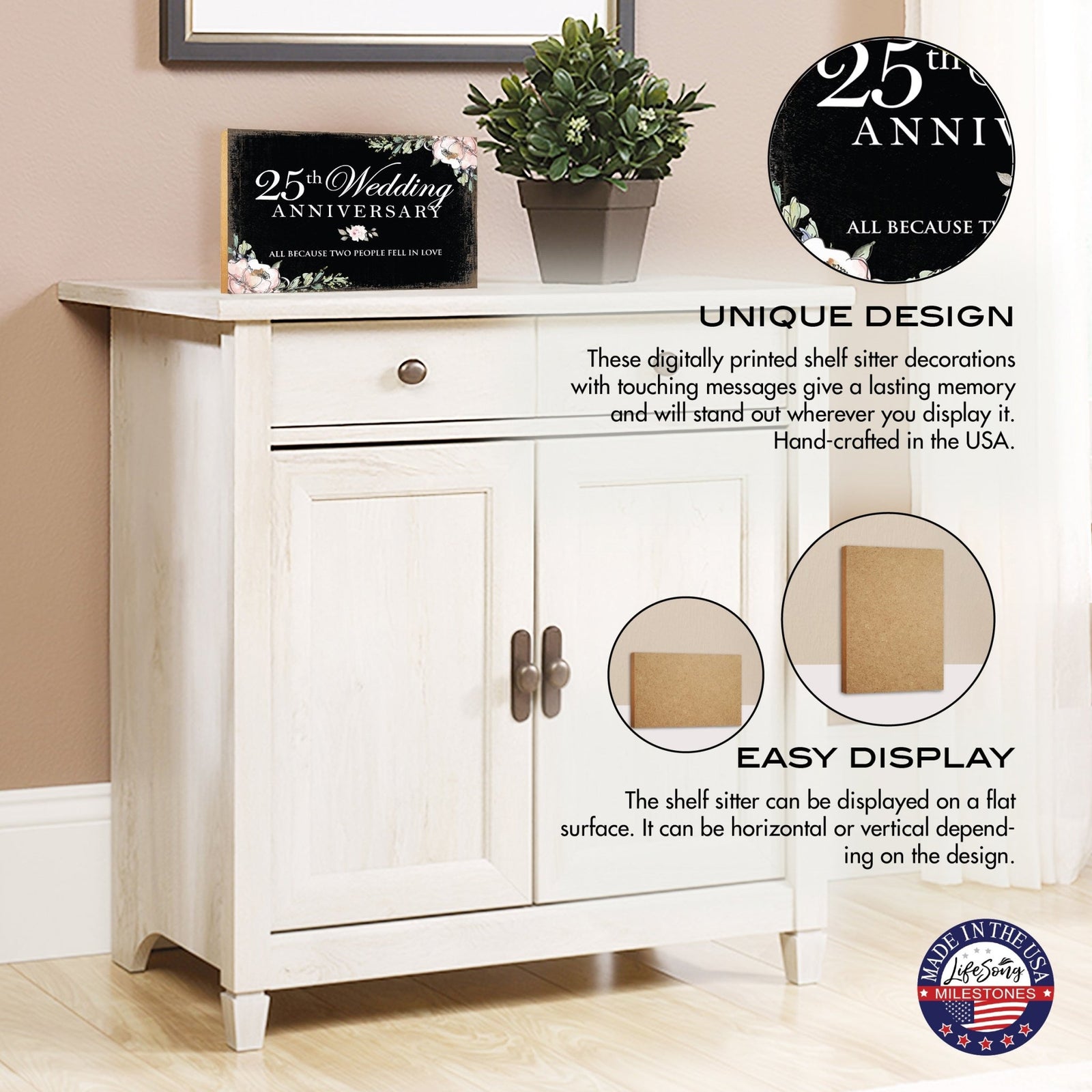 25th Wedding Anniversary Unique Shelf Decor and Tabletop Signs Gifts for Couples - Fell In Love - LifeSong Milestones