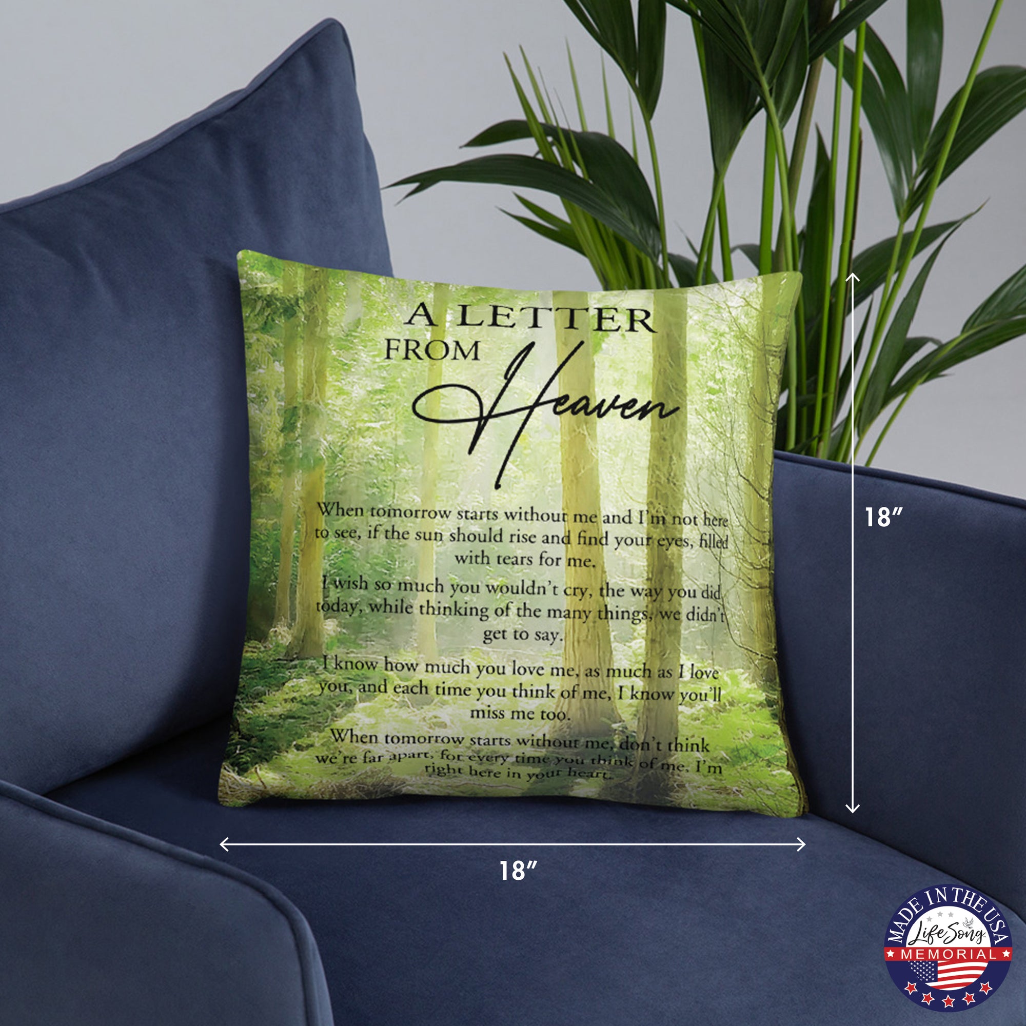 A memorial throw pillow with a serene design in soft colors, a comforting choice for home décor or as a memorial bereavement gift.