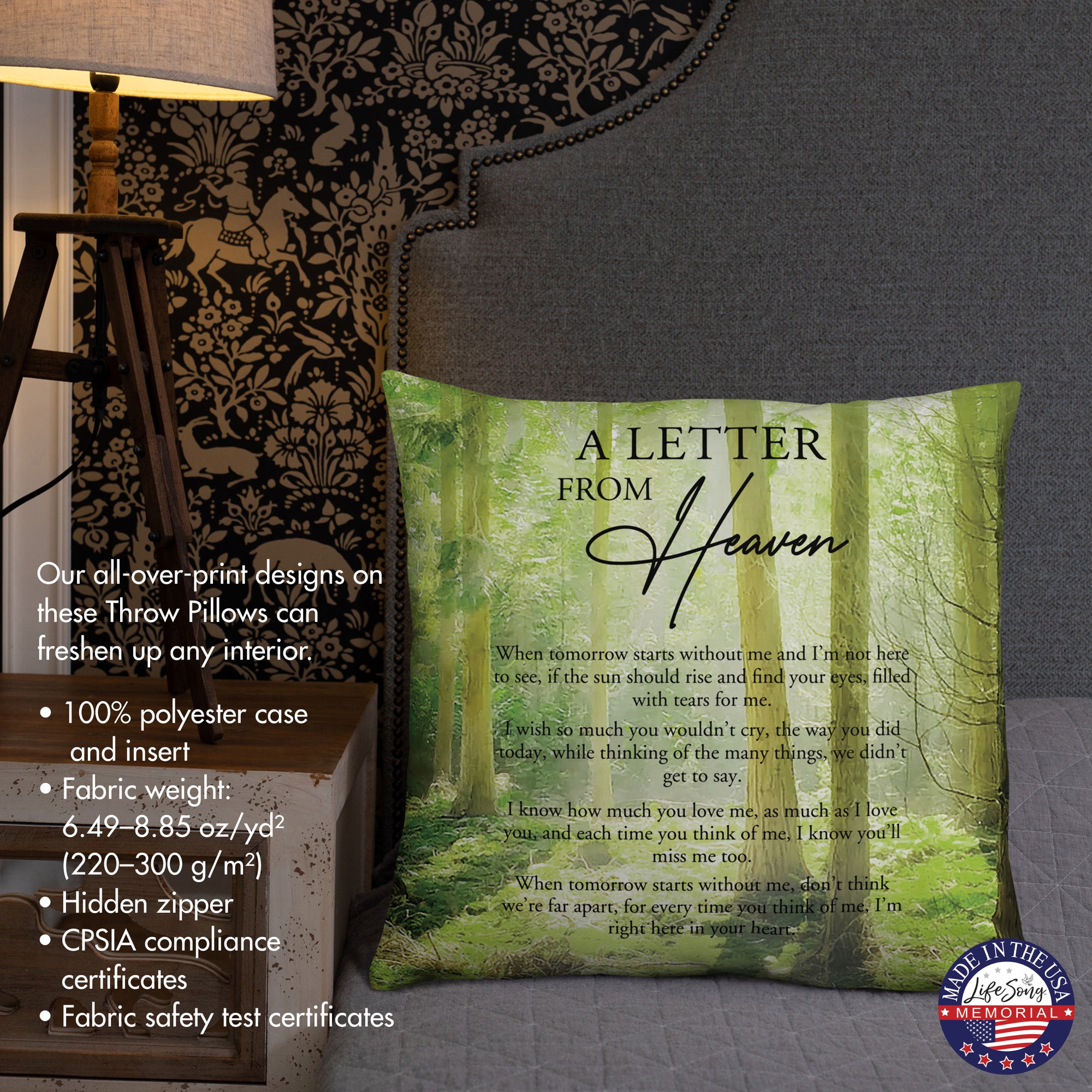 A beautiful bereavement pillow, designed for both comfort and remembrance, it's an ideal memorial home decor piece.