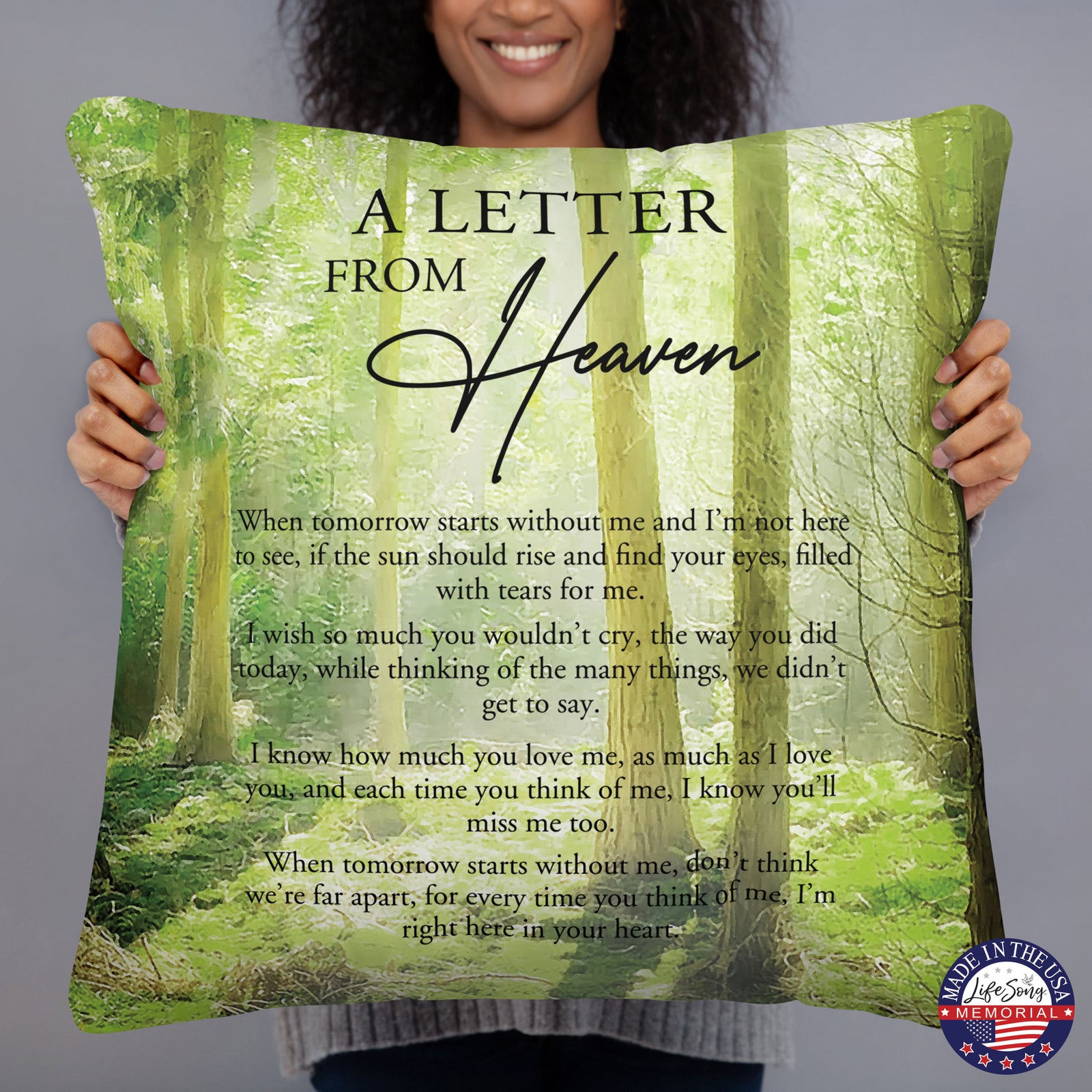 An elegantly designed memorial throw pillow, suitable for enhancing your home décor or offering as a sympathy pillow.