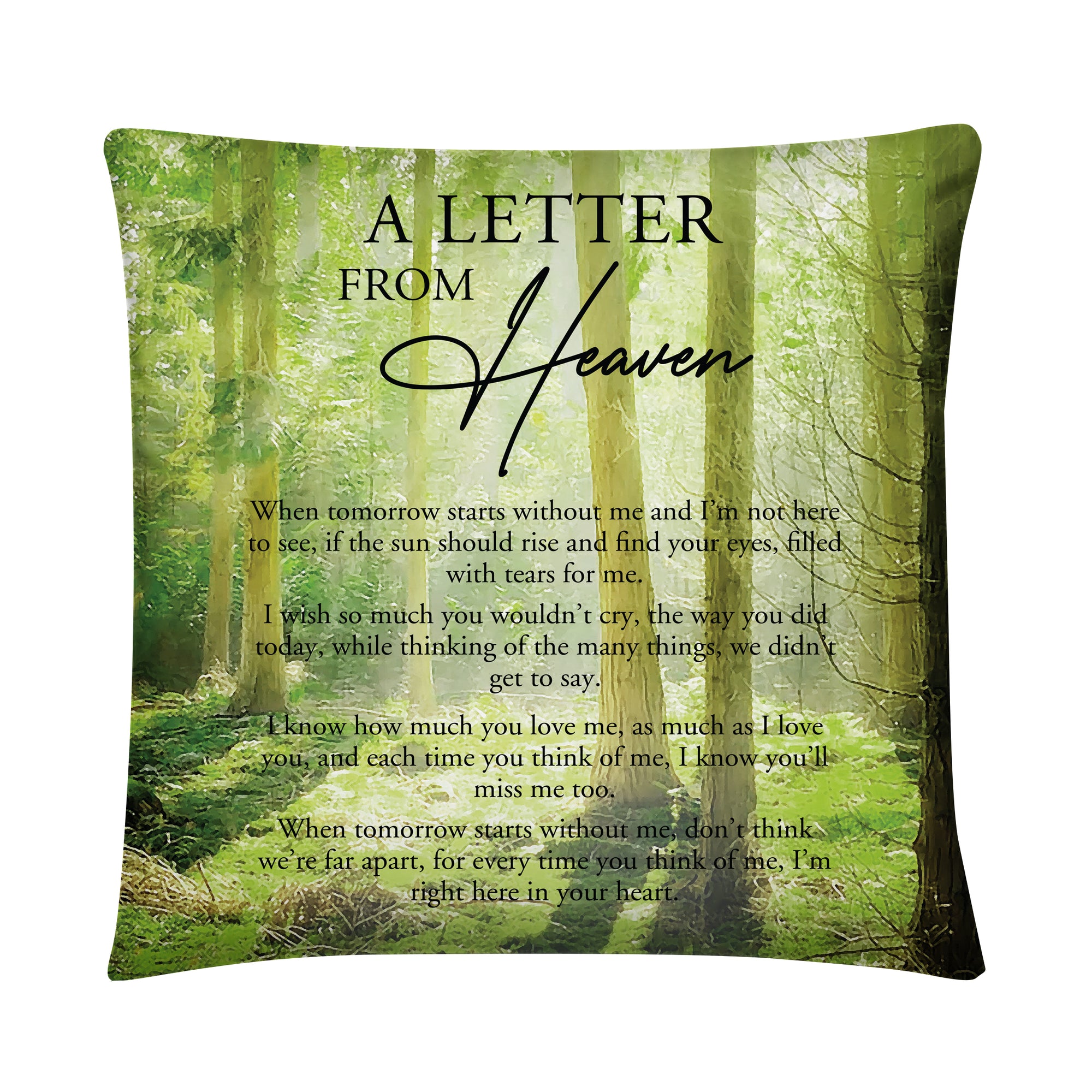 A memorial throw pillow with a serene design in soft colors, a comforting choice for home décor or as a memorial bereavement gift.