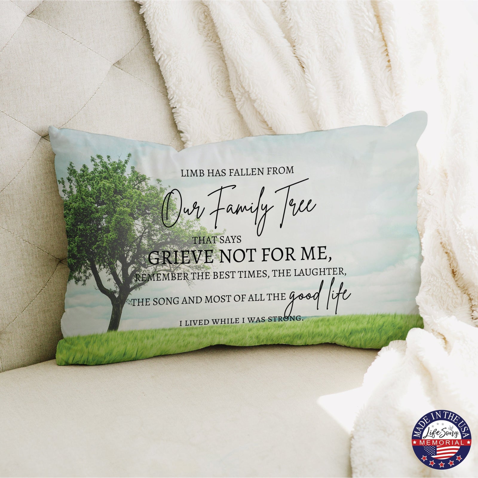 An elegantly designed memorial throw pillow, suitable for enhancing your home décor or offering as a sympathy pillow.