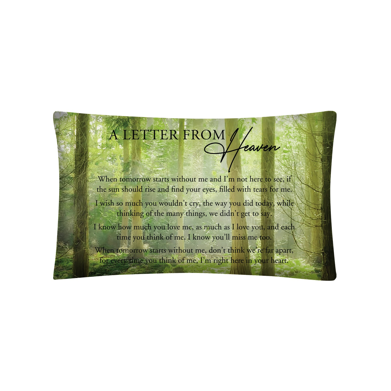 A sympathy pillow with a beautiful, digitally printed memorial design on a polyester case.
