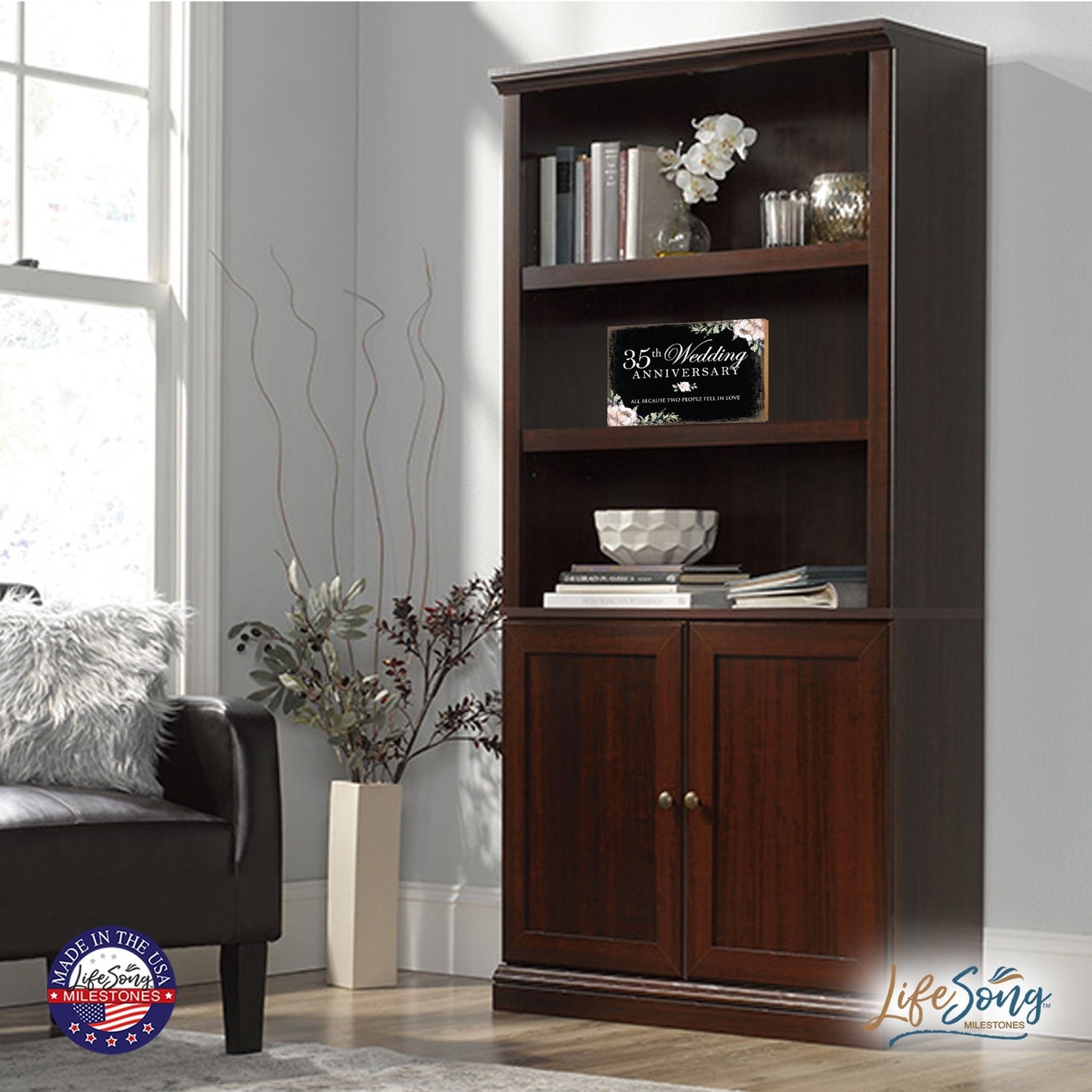 35th Wedding Anniversary Unique Shelf Decor and Tabletop Signs Gift for Couples - Fell in Love - LifeSong Milestones