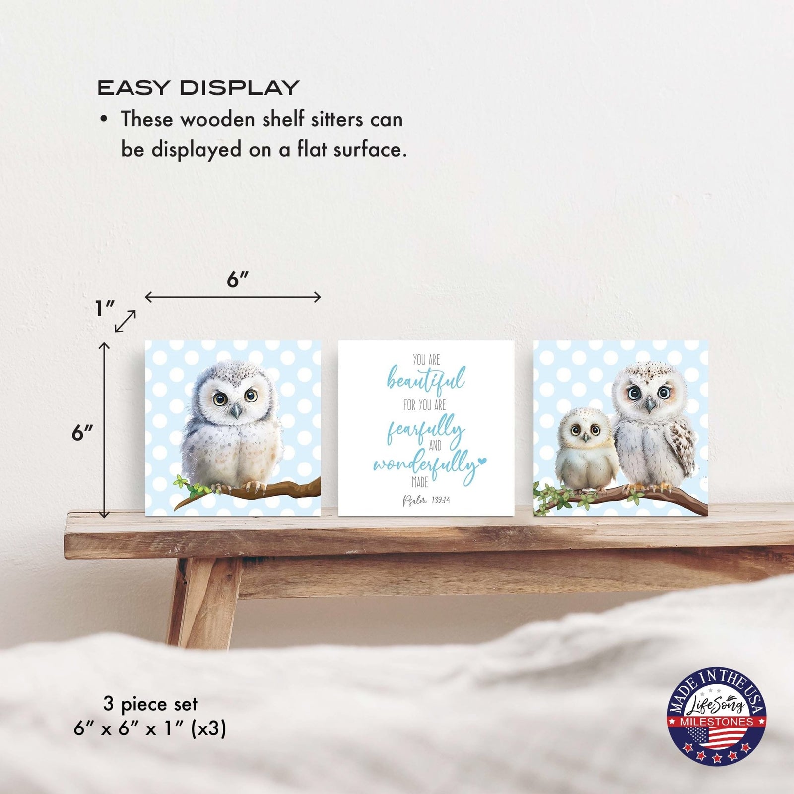 3pc Wooden Plaque |Owl Collection Table and Shelf Decor Valentines GIft Ideas - LifeSong Milestones