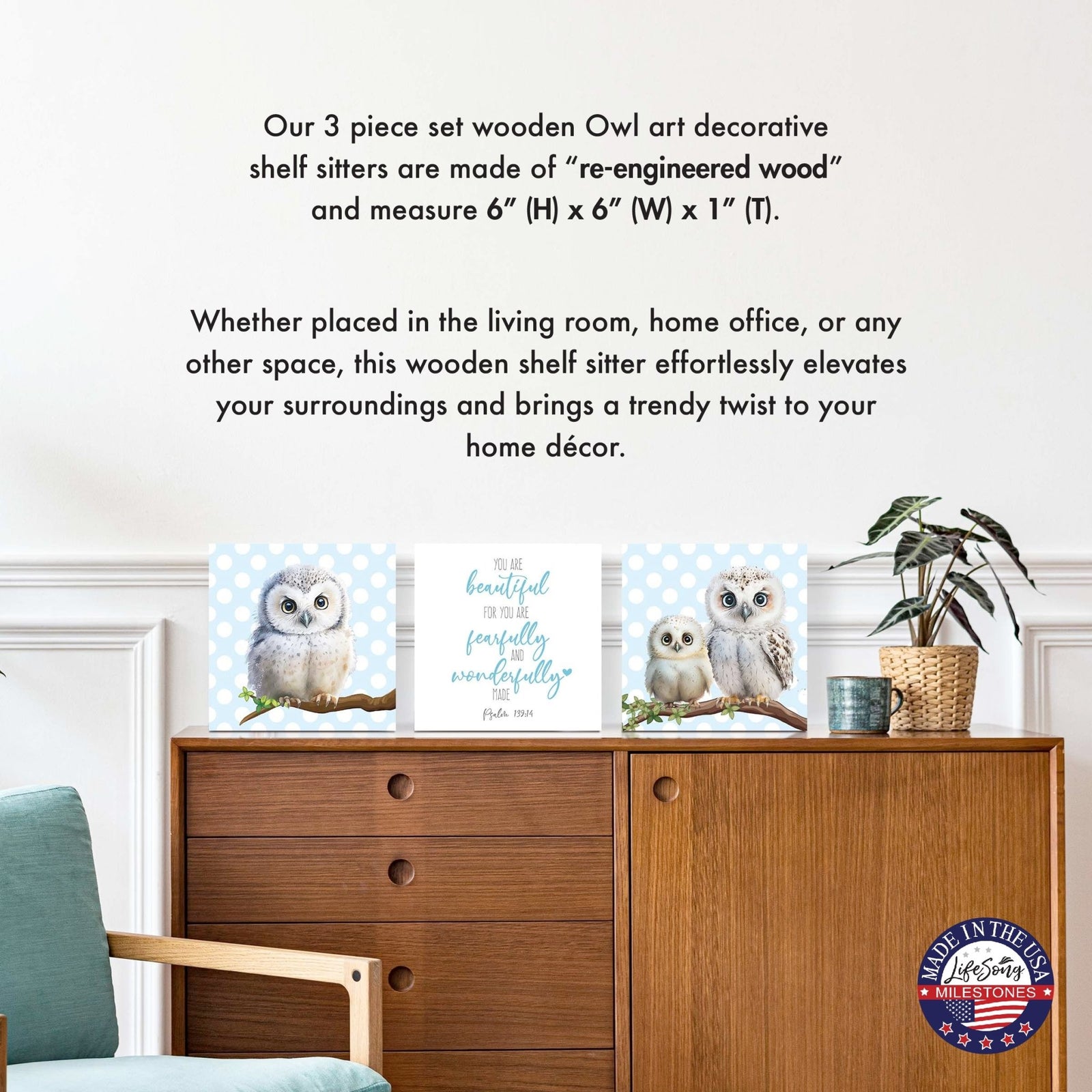 3pc Wooden Plaque |Owl Collection Table and Shelf Decor Valentines GIft Ideas - LifeSong Milestones