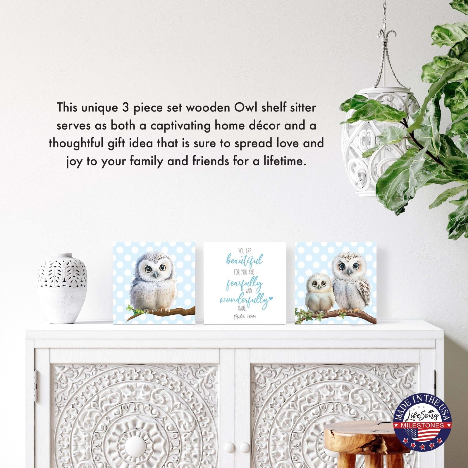 3pc Wooden Plaque |Owl Collection Table and Shelf Decor Valentines GIft Ideas - LifeSong Milestones