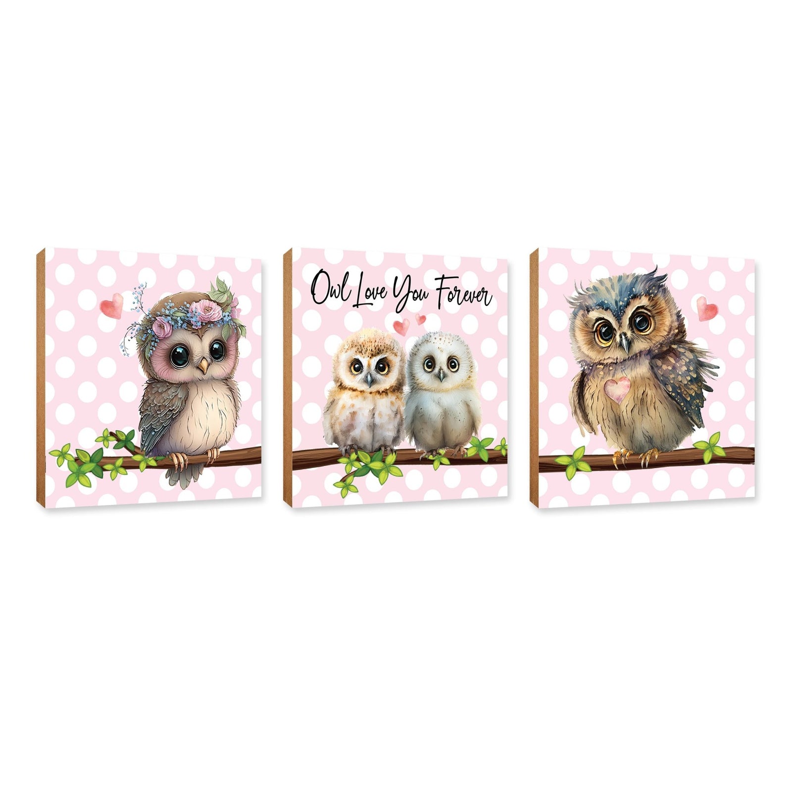 3pc Wooden Plaque |Owl Collection Table and Shelf Decor Valentines GIft Ideas - LifeSong Milestones