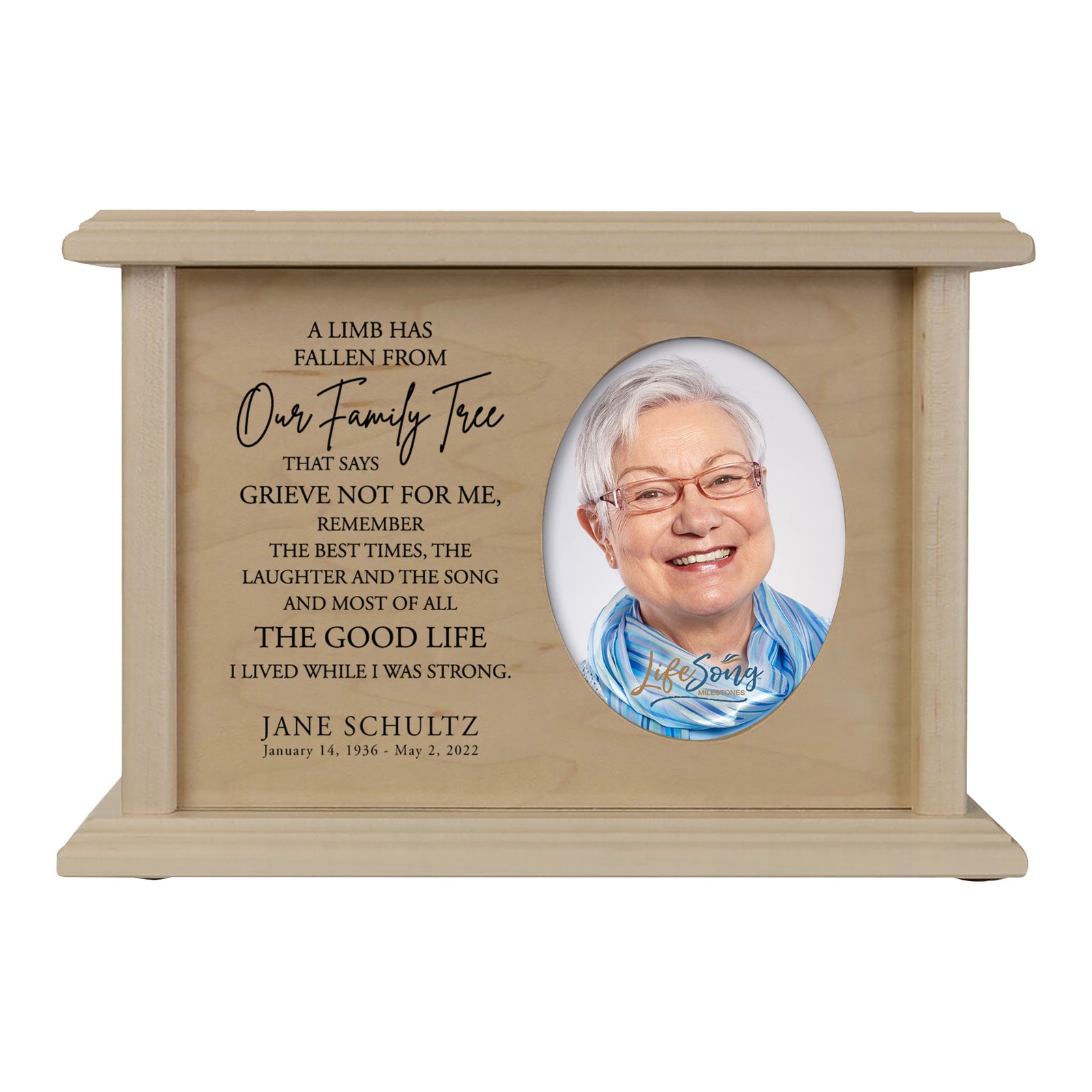 Personalized Vintage-Inspired Memorial Cremation Wooden Oval Photo Urn For Human Ashes - A Limb Has fallen - LifeSong Milestones