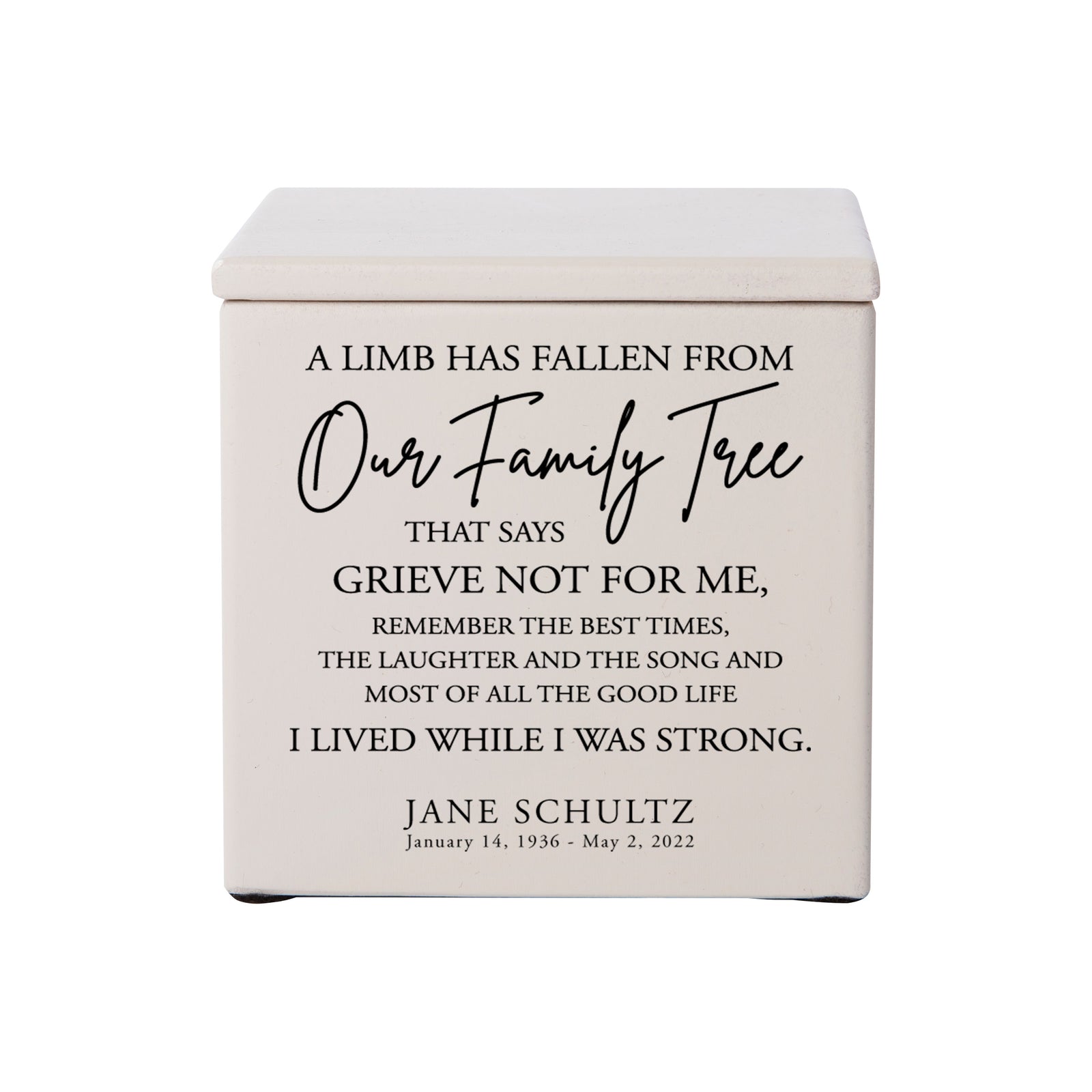 Small Wooden Keepsake Cremation Urn – "A Limb Has Fallen" | 17 Cu In Cherry Wood | USA Made