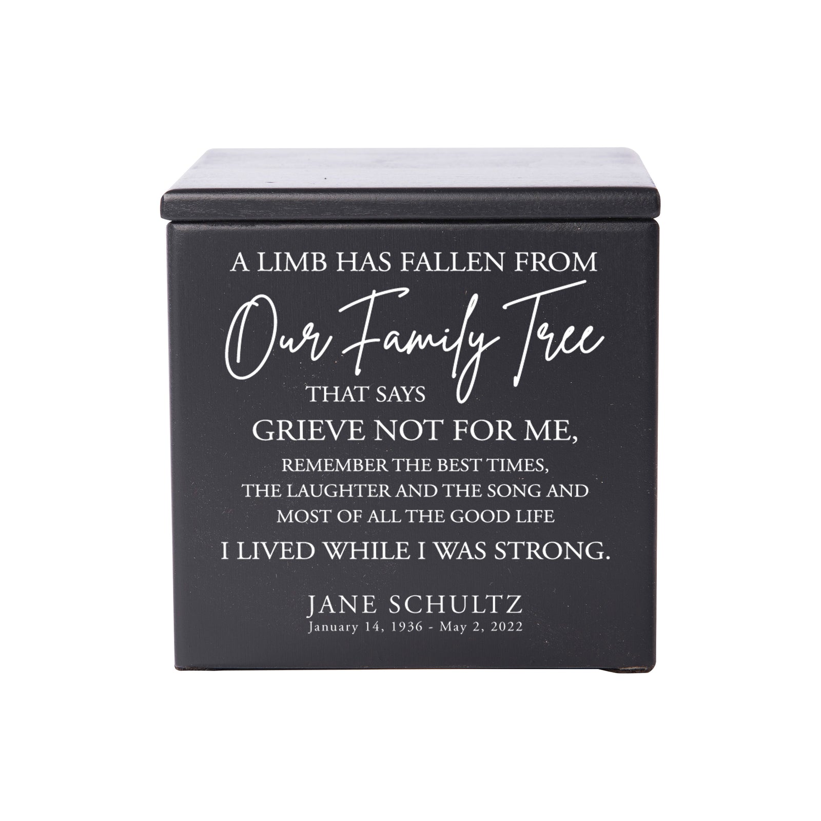 Small Wooden Keepsake Cremation Urn – "A Limb Has Fallen" | 17 Cu In Cherry Wood | USA Made