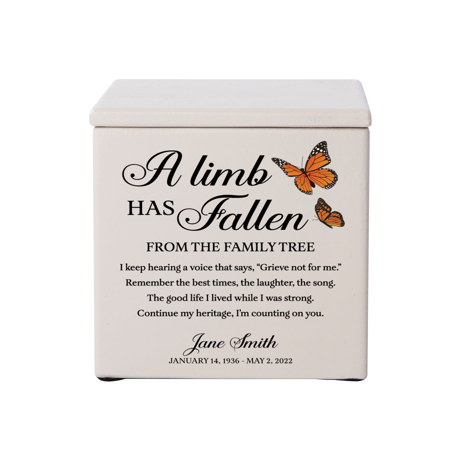 Small Wooden Keepsake Cremation Urn – "A Limb Has Fallen" | 17 Cu In Cherry Wood | USA Made