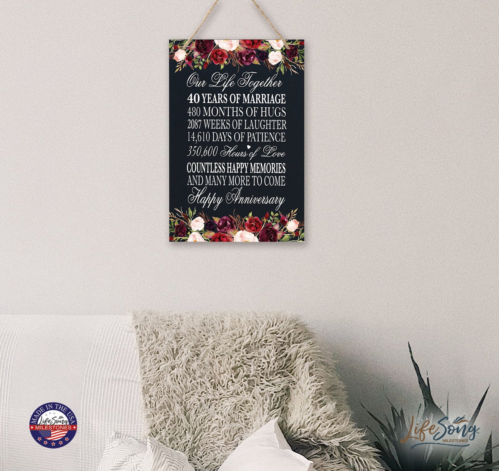 40th Wedding Anniversary Rope Sign - Our Life Together - LifeSong Milestones