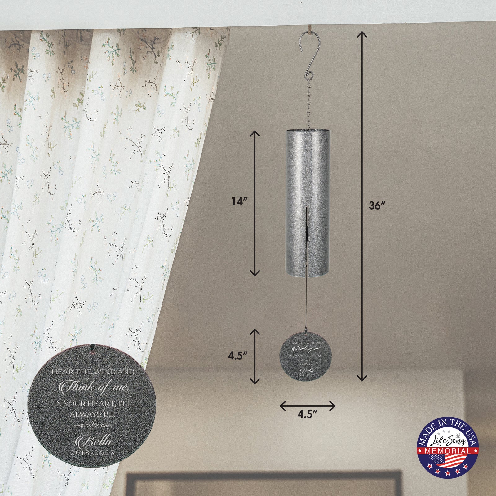 Hear the Wind and Think of Me Engraved Memorial Wind Chime