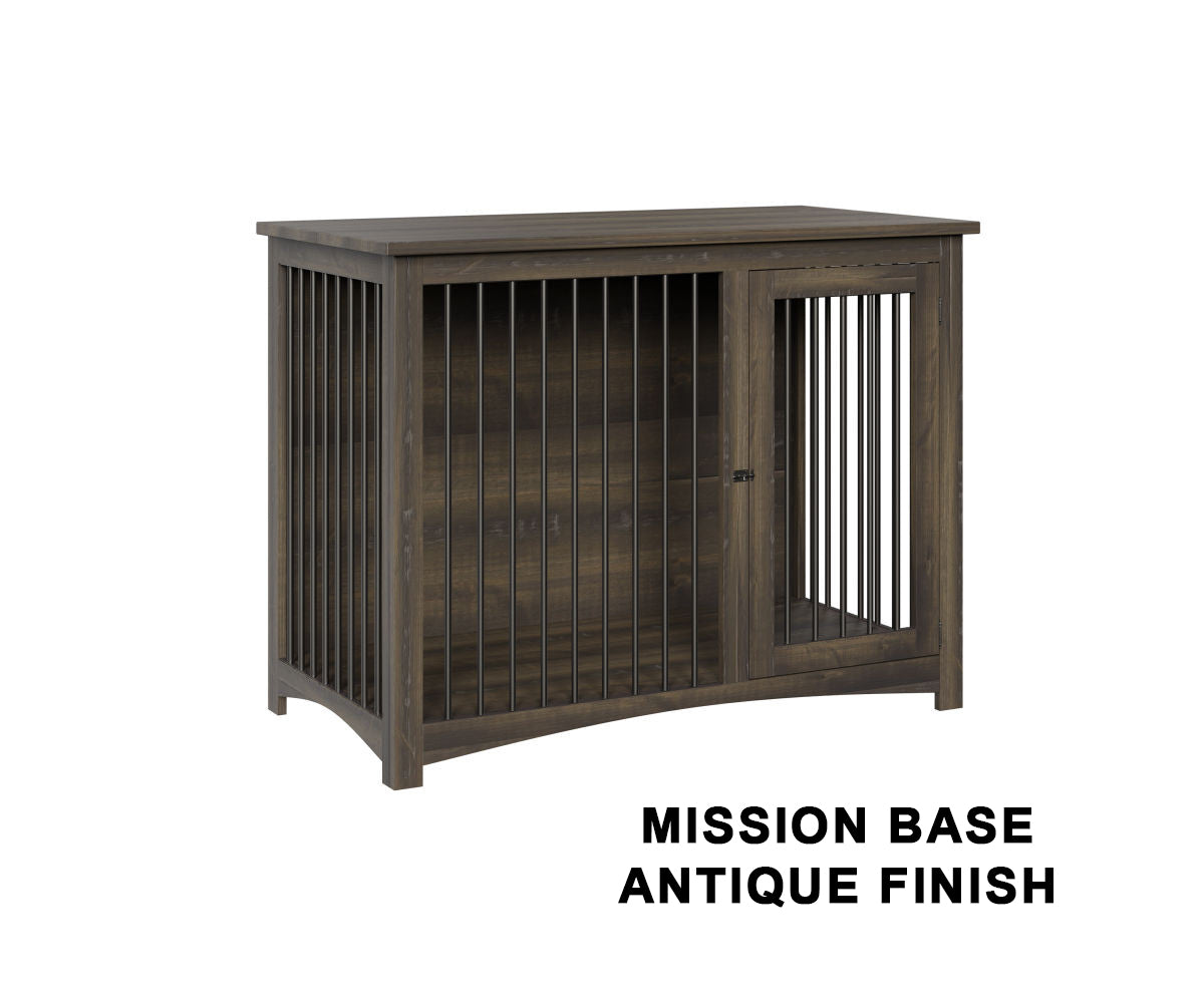 Mission style wooden dog crate in antique finish - premium pet furniture