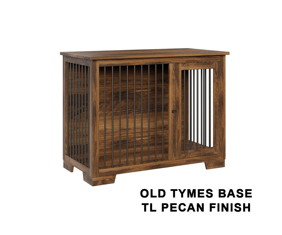Large wooden dog crate in pecan finish - heavy duty pet furniture with barn doors
