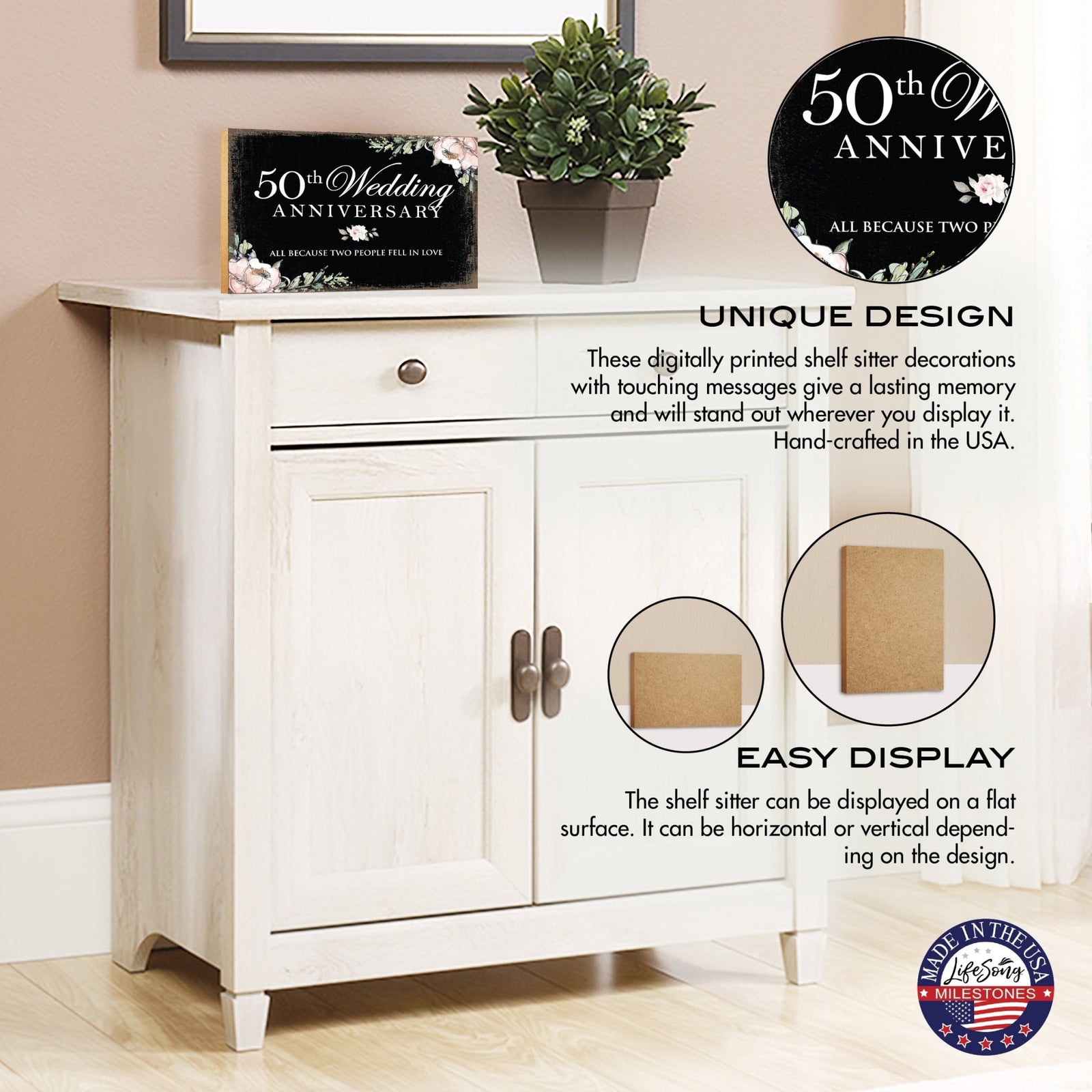 50th Wedding Anniversary Unique Shelf Decor and Tabletop Signs Gifts for Couples - Fell In Love - LifeSong Milestones