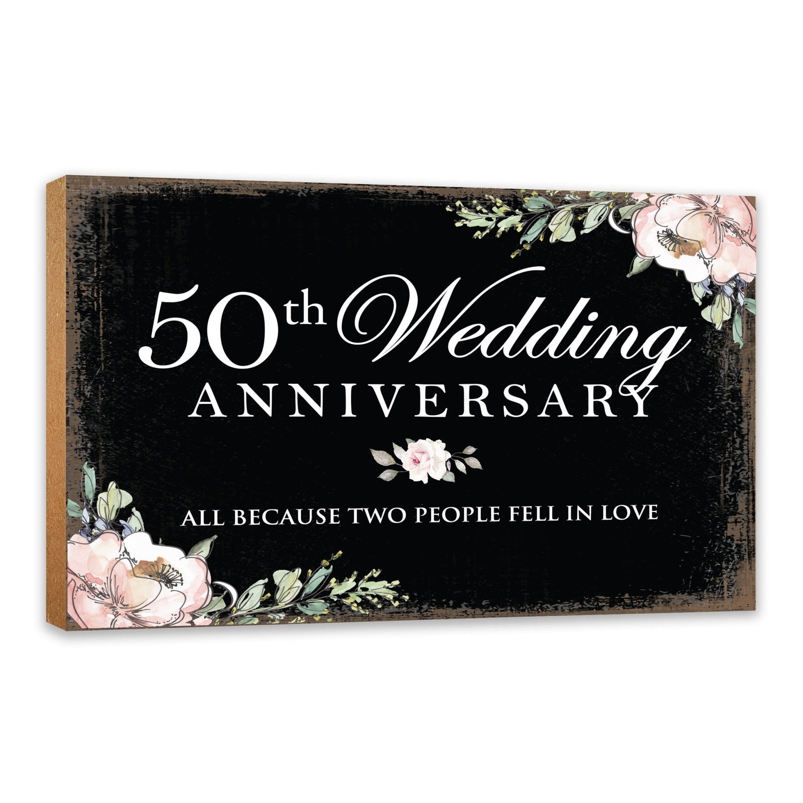 50th Wedding Anniversary Unique Shelf Decor and Tabletop Signs Gifts for Couples - Fell In Love - LifeSong Milestones