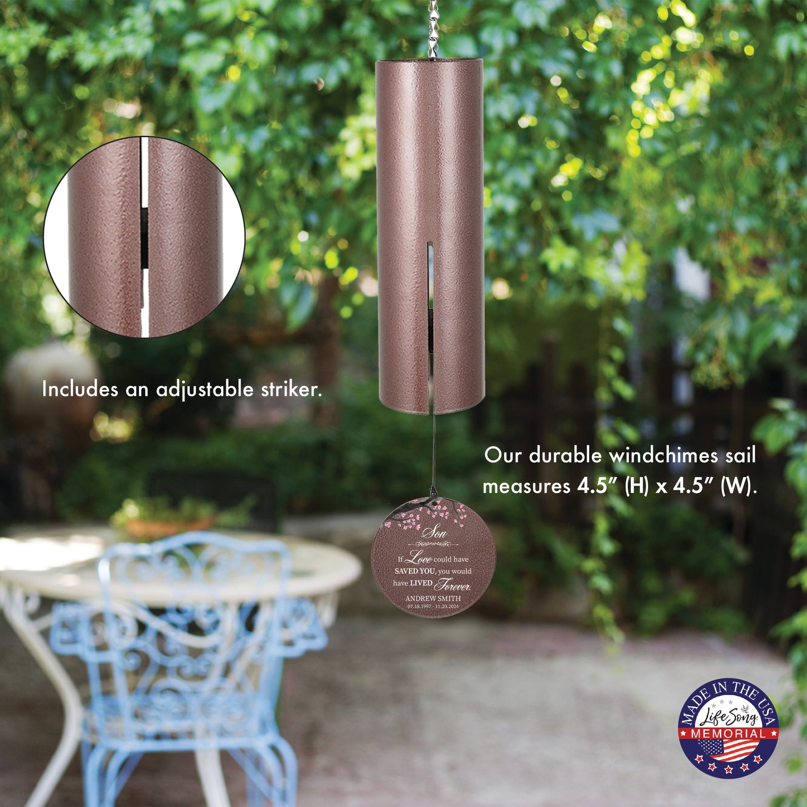 Personalized Son Memorial Wind Chime - If Love Could Have Saved You, You Would Have Lived Forever, 36"