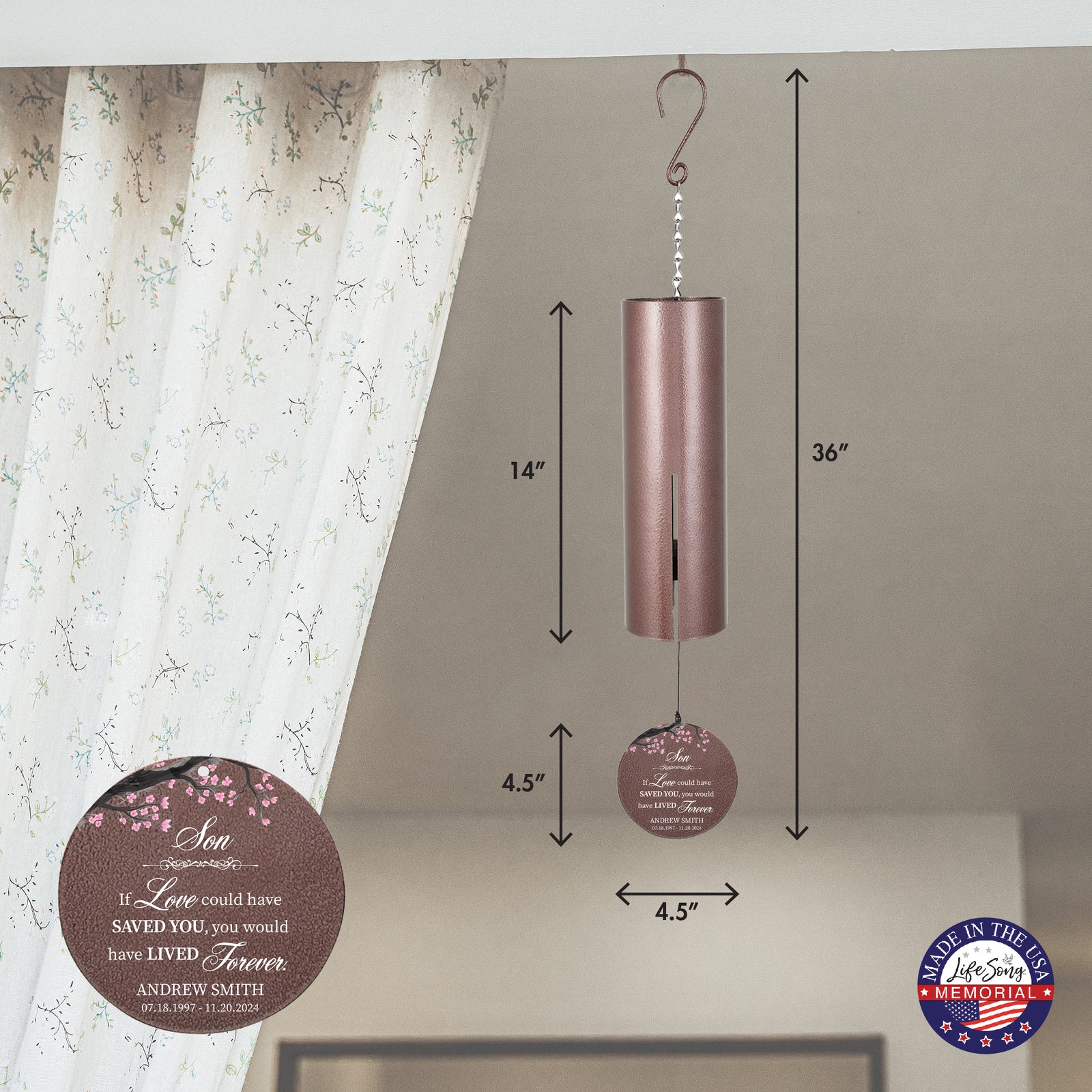 Personalized Son Memorial Wind Chime - If Love Could Have Saved You, You Would Have Lived Forever, 36"