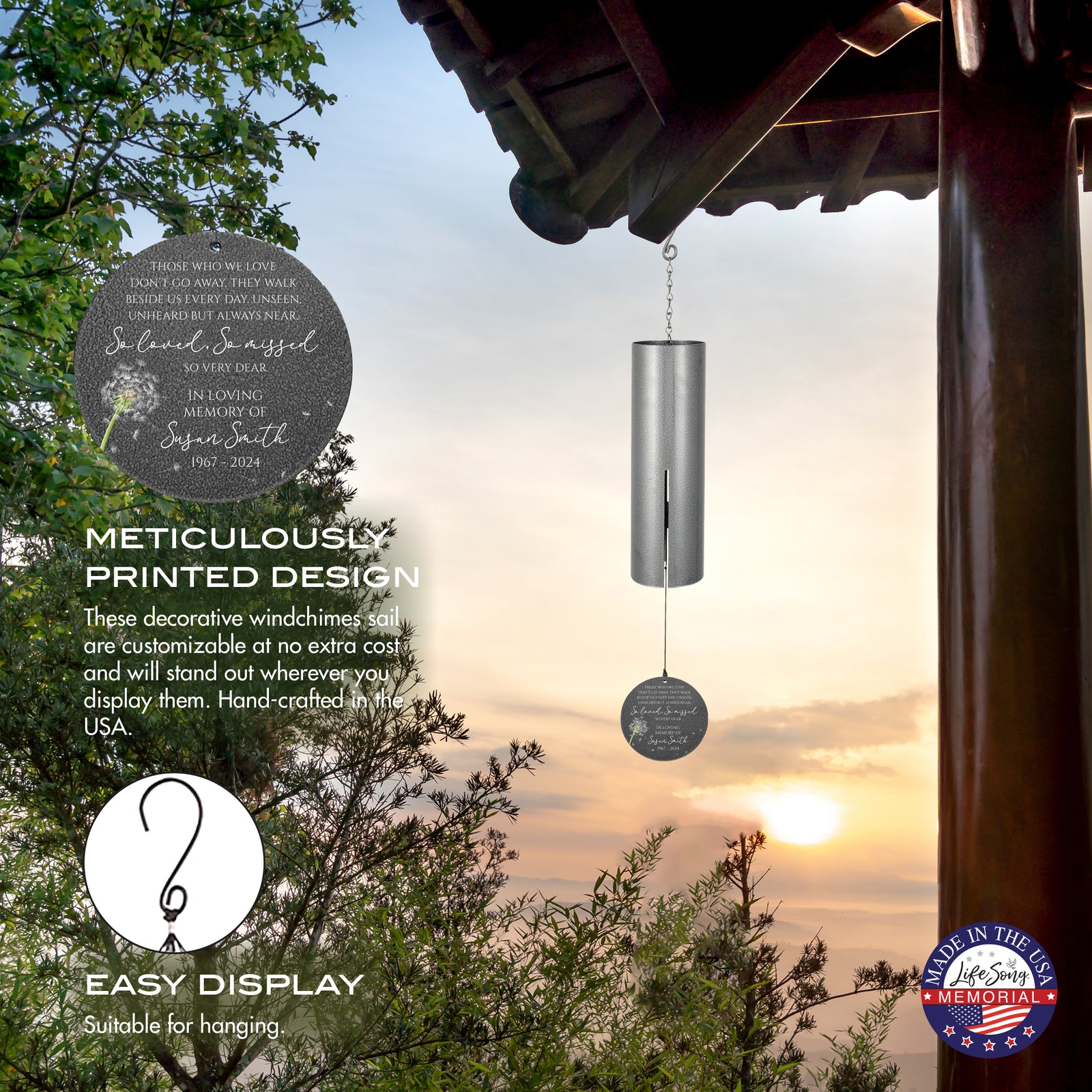Personalized Memorial Wind Chime - Those We Love Don't Go Away, So Loved So Missed, 36"