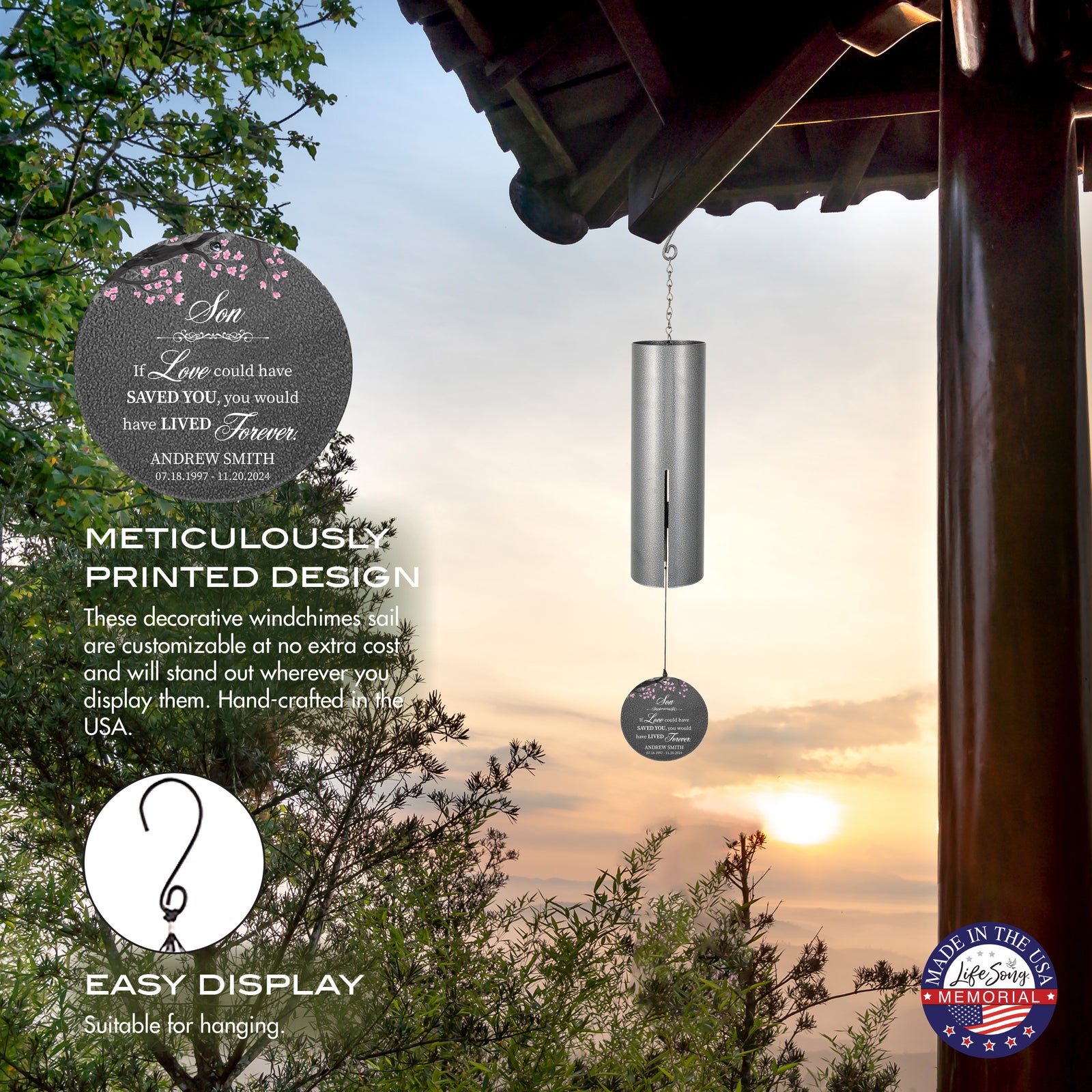 Personalized Son Memorial Wind Chime - If Love Could Have Saved You, You Would Have Lived Forever, 36"