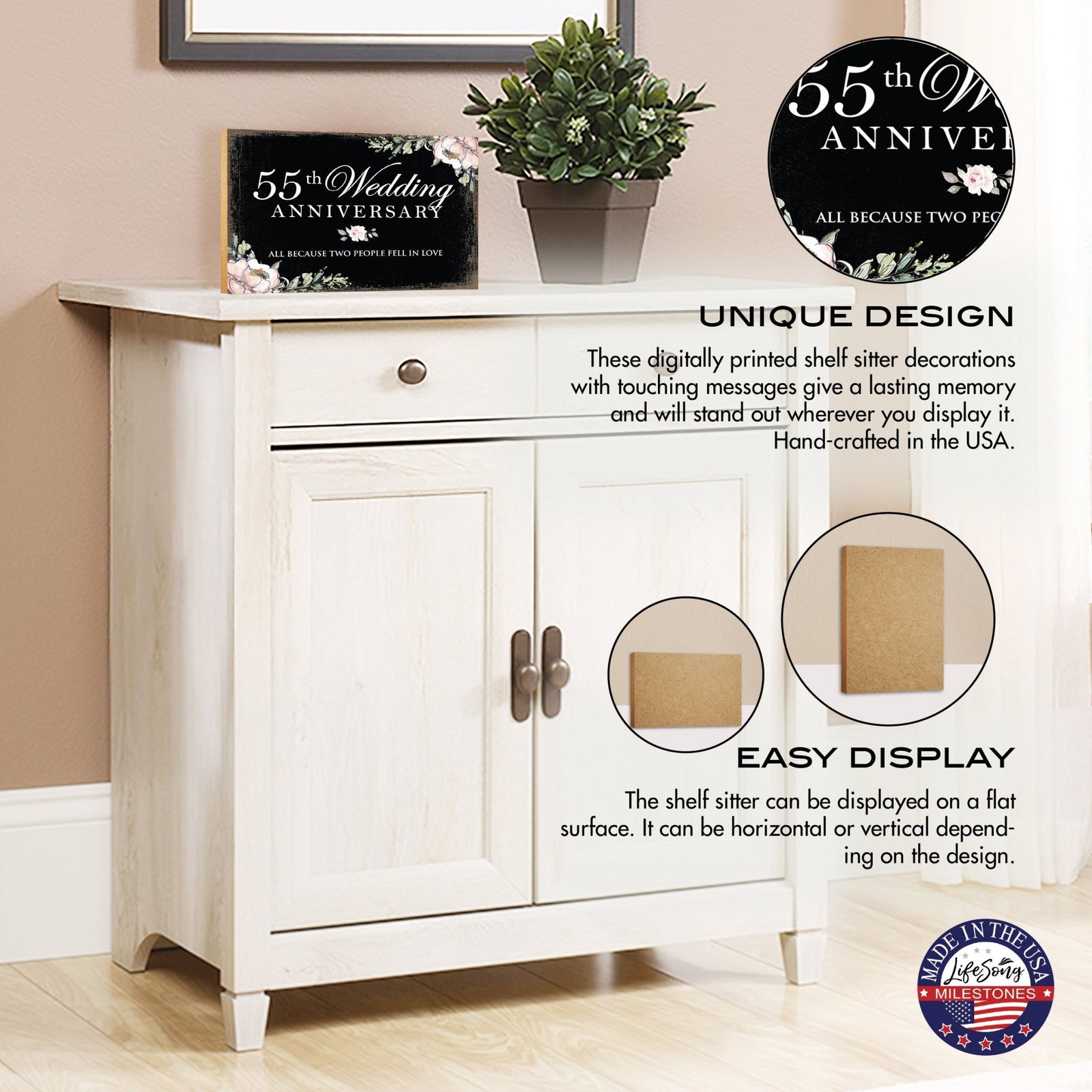 55th Wedding Anniversary Unique Shelf Decor and Tabletop Signs Gifts for Couples - Fell In Love - LifeSong Milestones