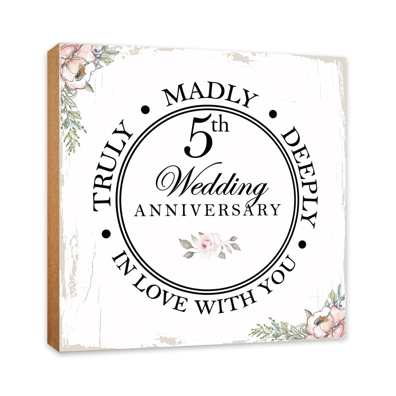 5th Wedding Anniversary Unique Shelf Decor and Tabletop Signs Gift for Couples - In Love With You - LifeSong Milestones