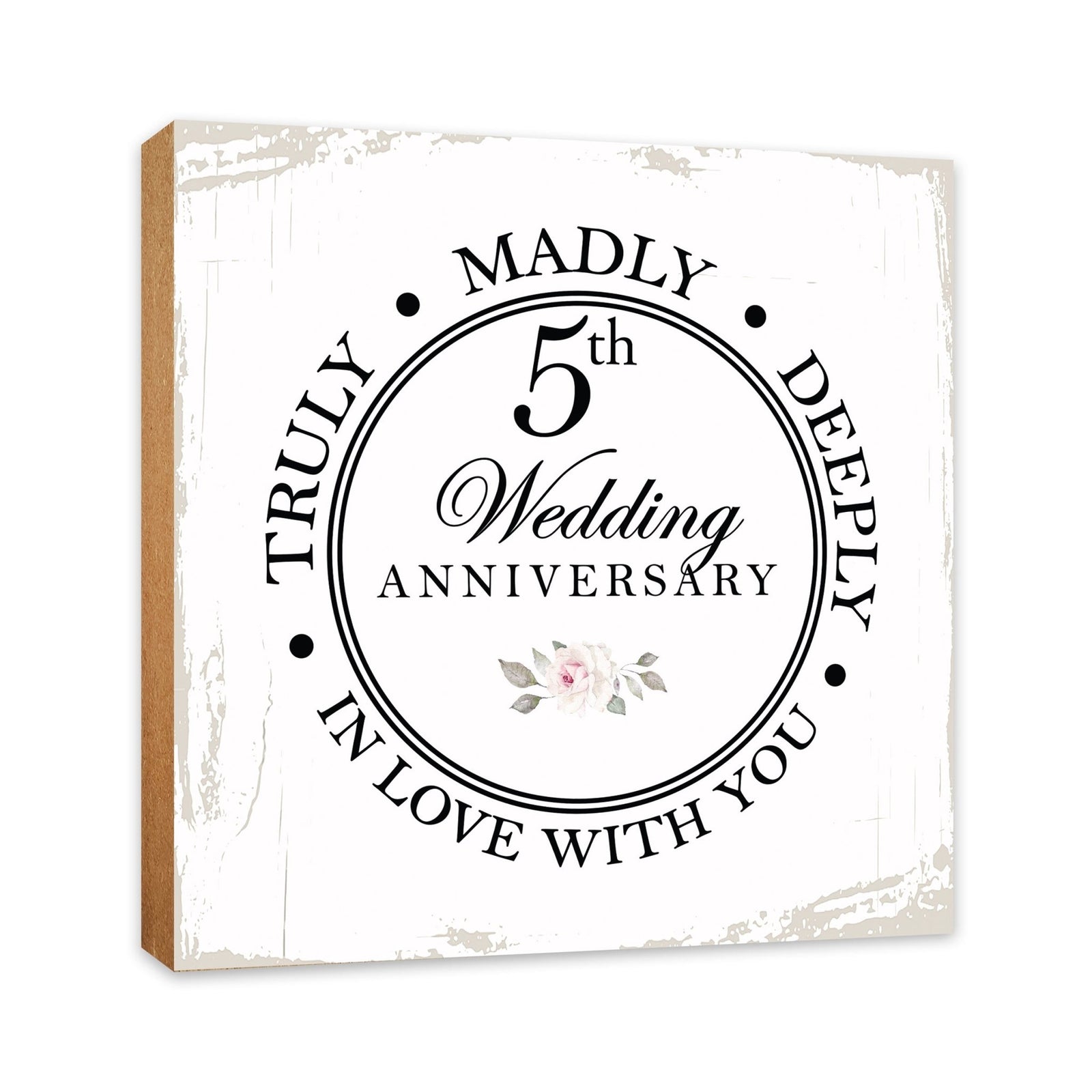 5th Wedding Anniversary Unique Shelf Decor and Tabletop Signs Gift for Couples - In Love With You - LifeSong Milestones