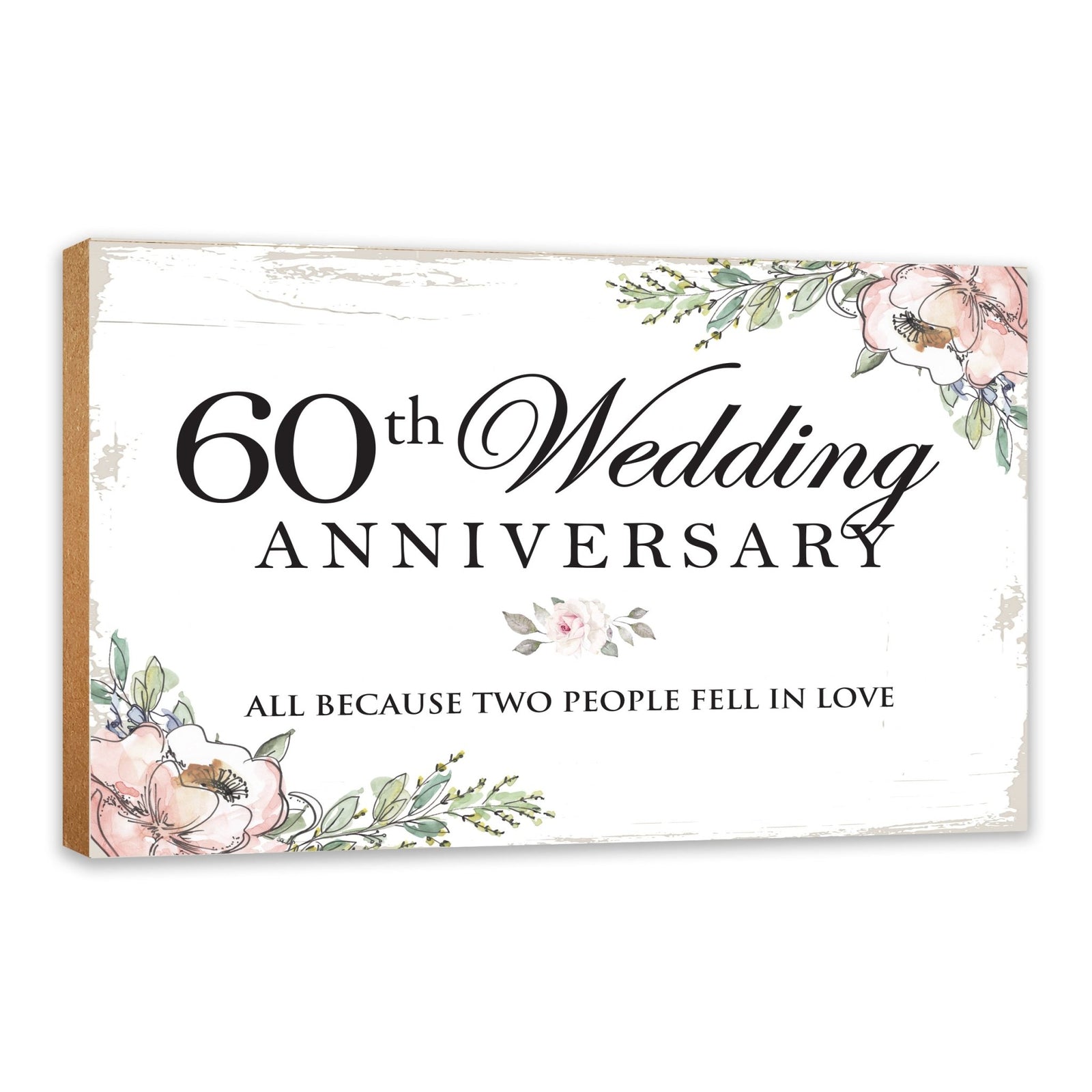 60th Wedding Anniversary Unique Shelf Decor and Tabletop Signs Gift for Couples - Fell In Love - LifeSong Milestones