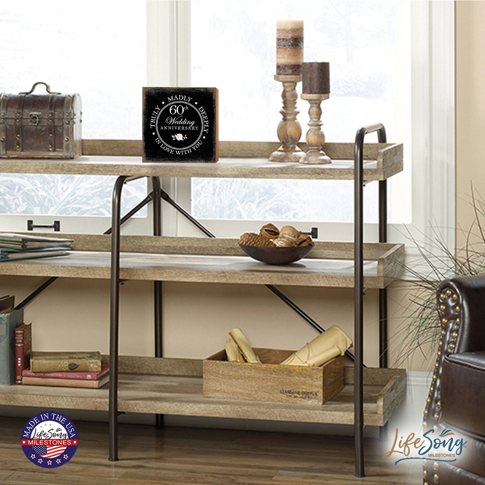 60th Wedding Anniversary Unique Shelf Decor and Tabletop Signs Gift for Couples - In Love With You - LifeSong Milestones