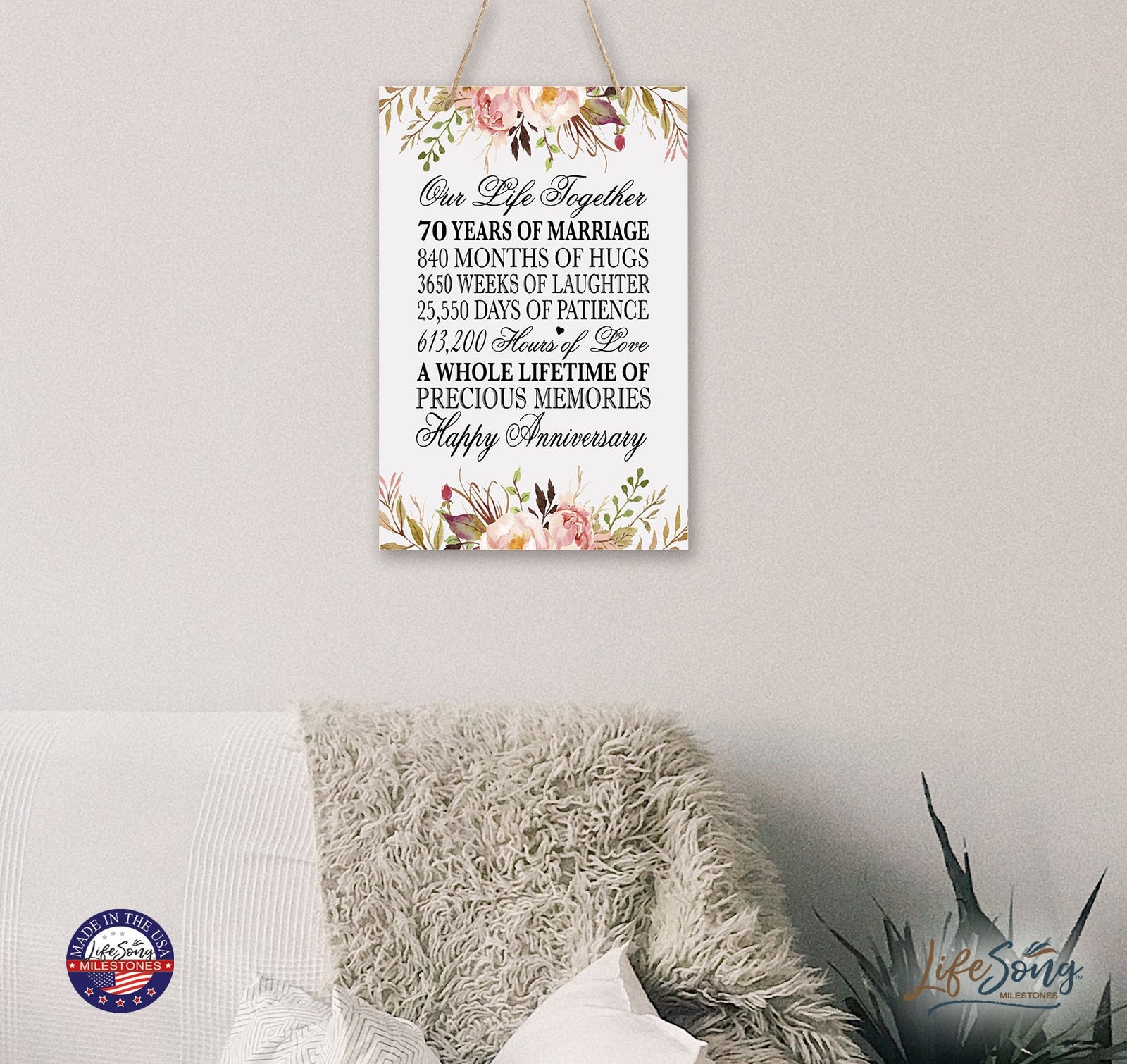 70th Wedding Anniversary Rope Sign - Our Life Together - LifeSong Milestones