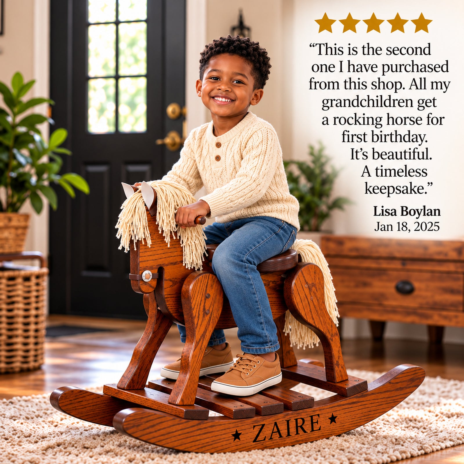 Personalized Oak Wooden Rocking Horse – Handcrafted Heirloom Gift