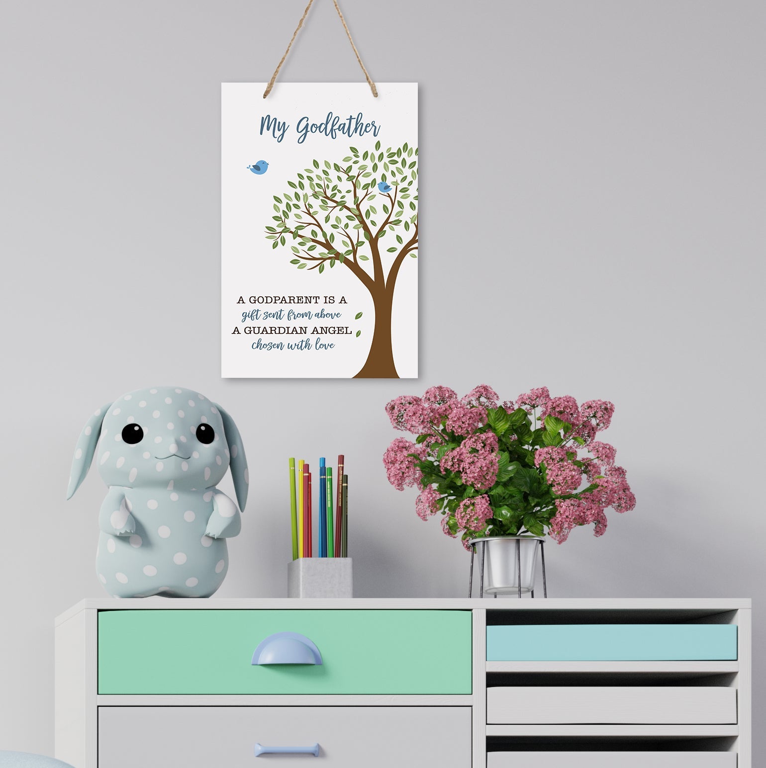 Baptism Wall Hanging Rope Signs Gift for Godfather - A Gift Sent From Heaven - LifeSong Milestones