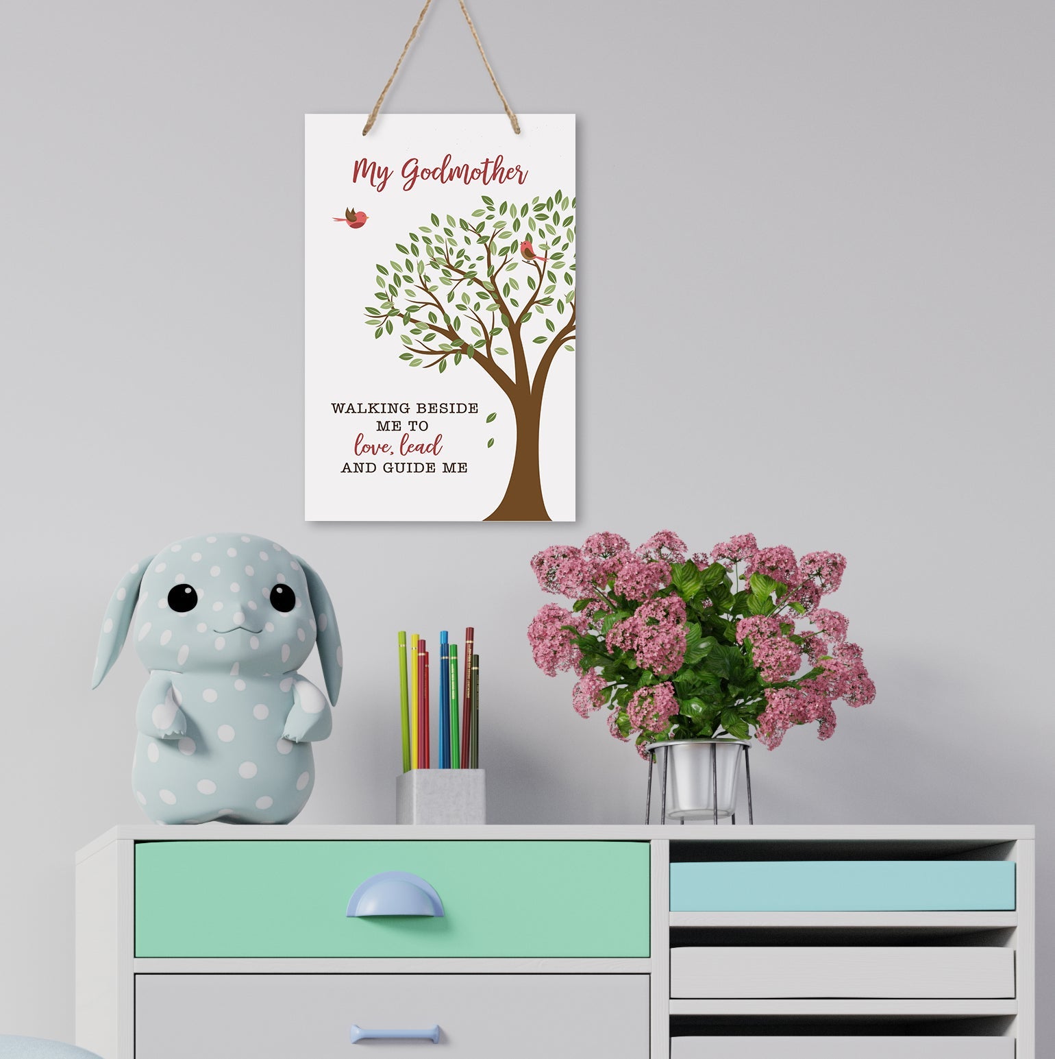 Baptism Wall Hanging Rope Signs Gift for Godmother - Walking Beside Me To Love - LifeSong Milestones