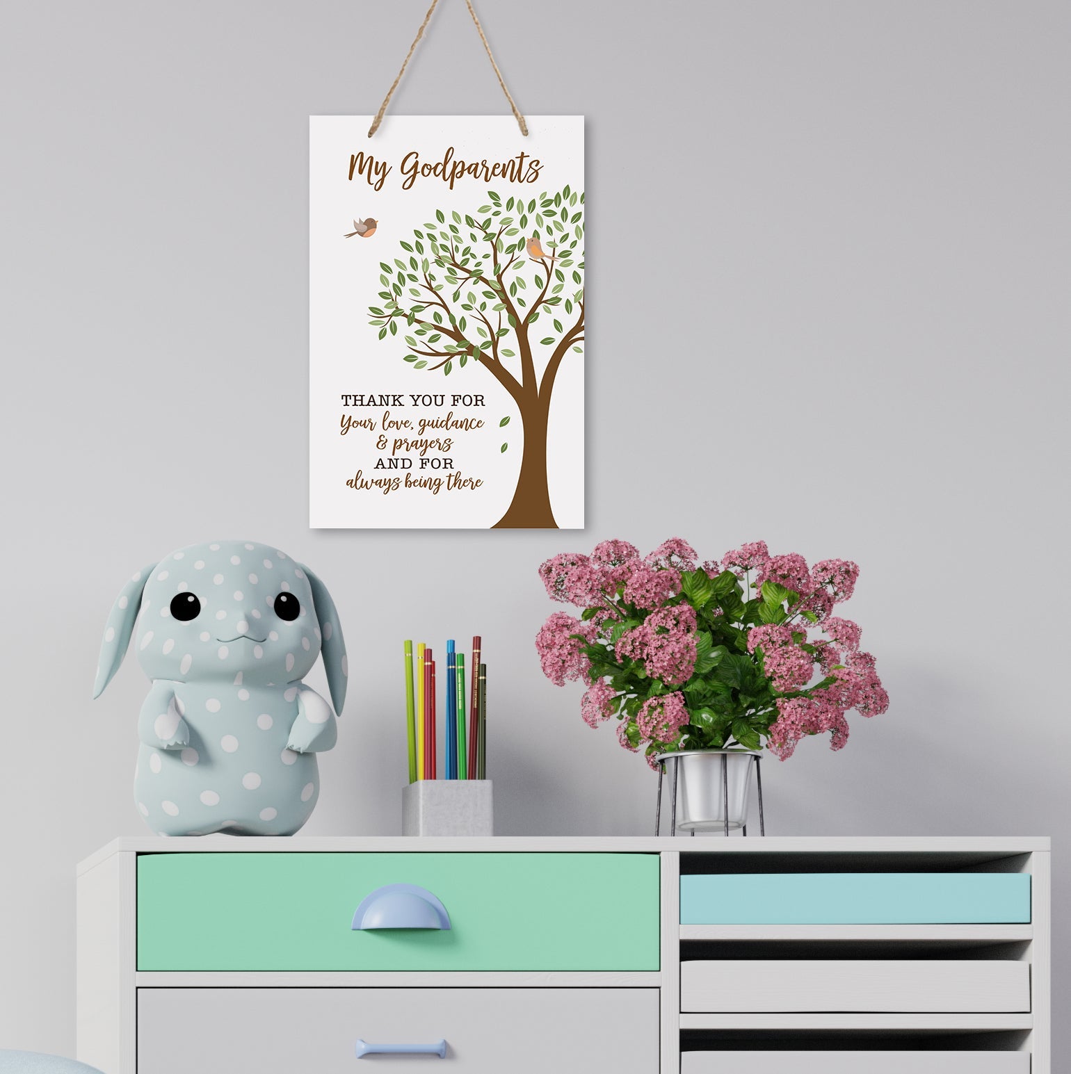 Baptism Wall Hanging Rope Signs Gift for Godparents - Thank You For Your Love - LifeSong Milestones