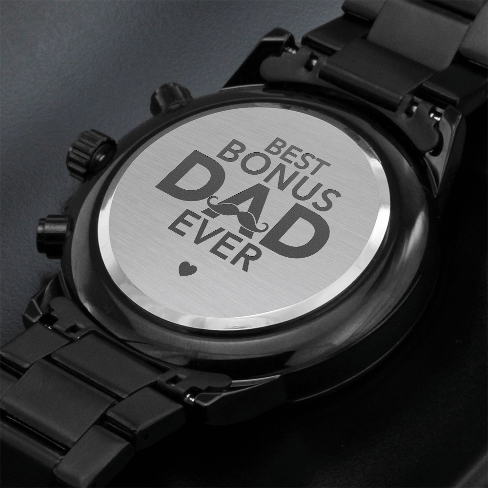 'Best Bonus Dad' Custom Watch – Engraved Chronograph Gift for Stepdad Who Stepped Up - LifeSong Milestones