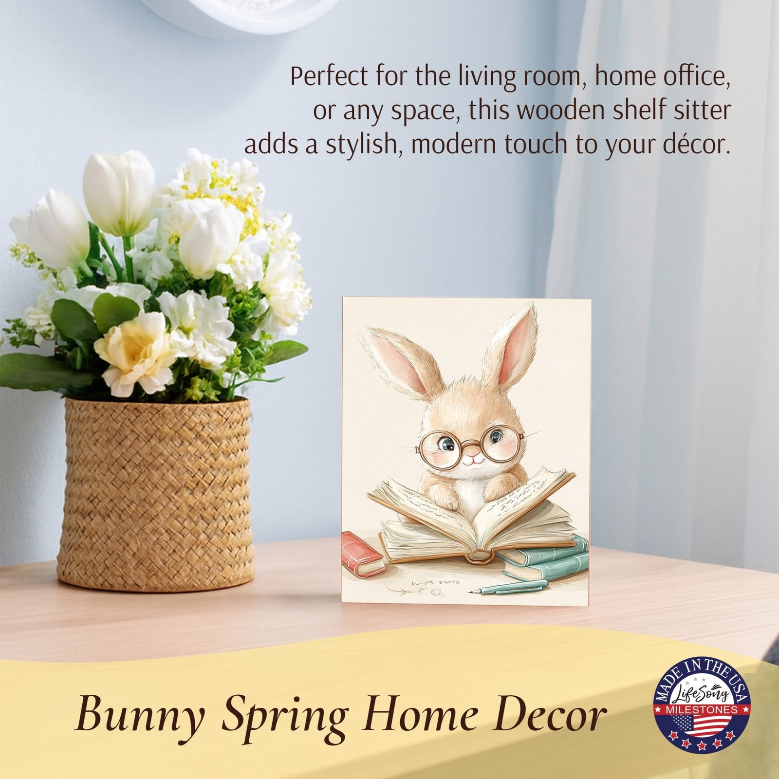 Bunny Shelf Sitter 4.5x6 — Handcrafted Birch Wood Easter & Spring Décor for Bookshelf & Console Table | Bunny Gift - LifeSong Milestones