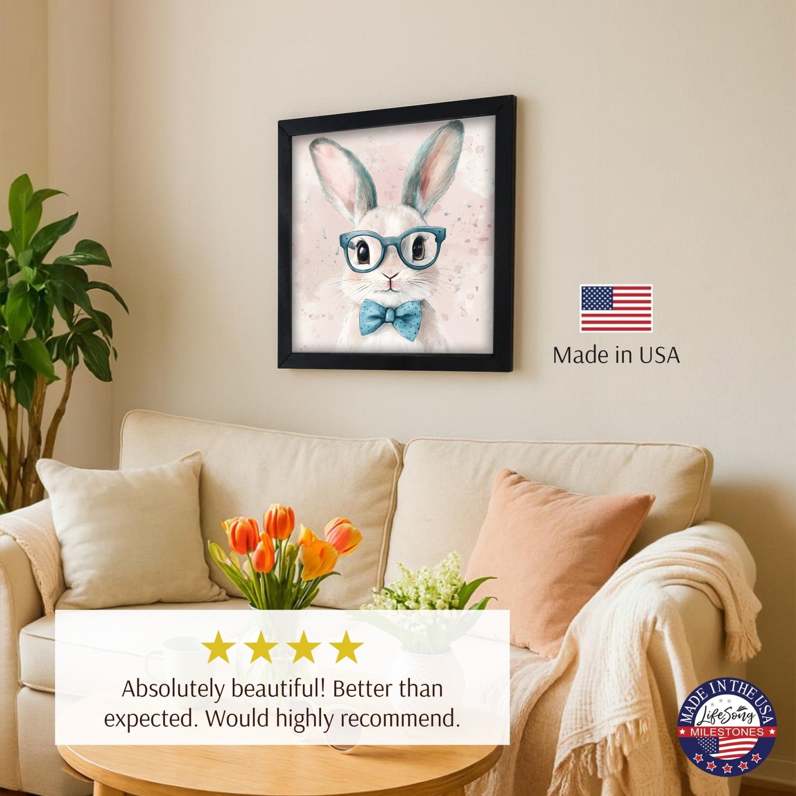 Bunny Wall Art for Home — 20x20 Handcrafted Framed Wood Sign | Easter & Spring Décor Gift - LifeSong Milestones