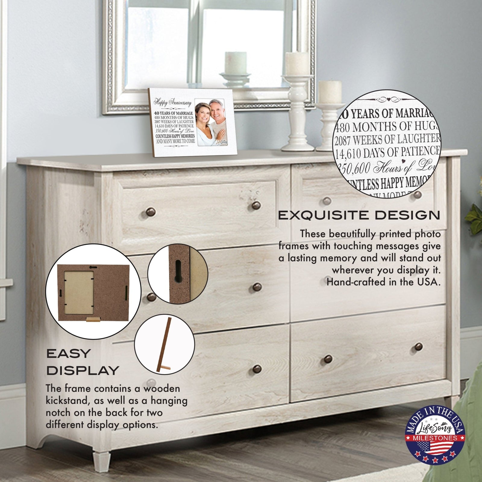 Couples Unique 40th Wedding Anniversary Photo Frame Decorations - Countless Happy Memories - LifeSong Milestones