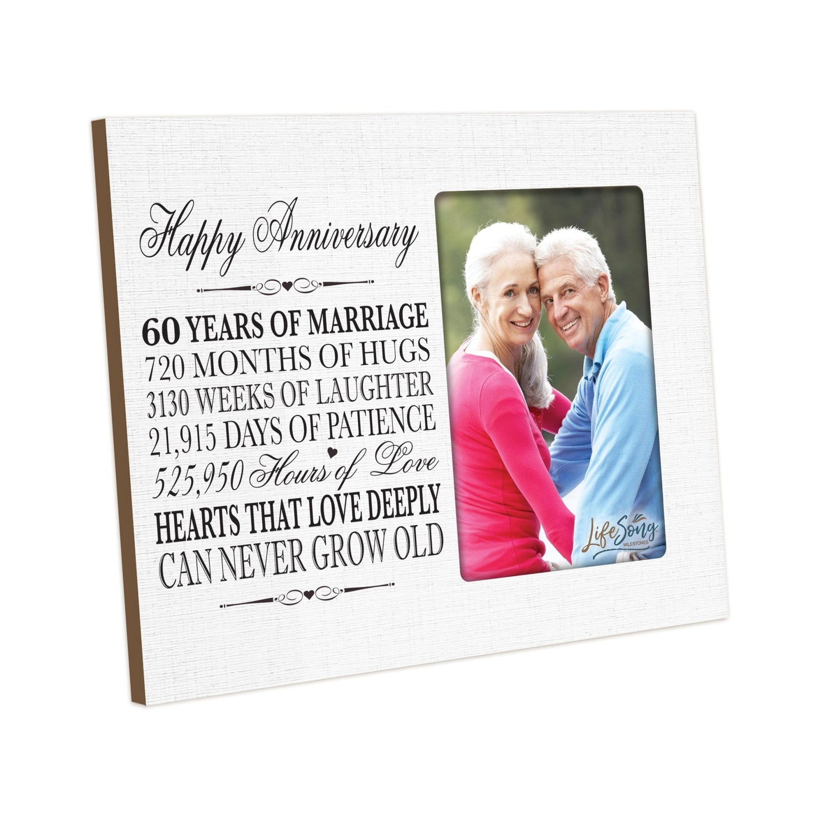 Couples Unique 60th Wedding Anniversary Photo Frame Decorations - Hearts That Love Deeply - LifeSong Milestones