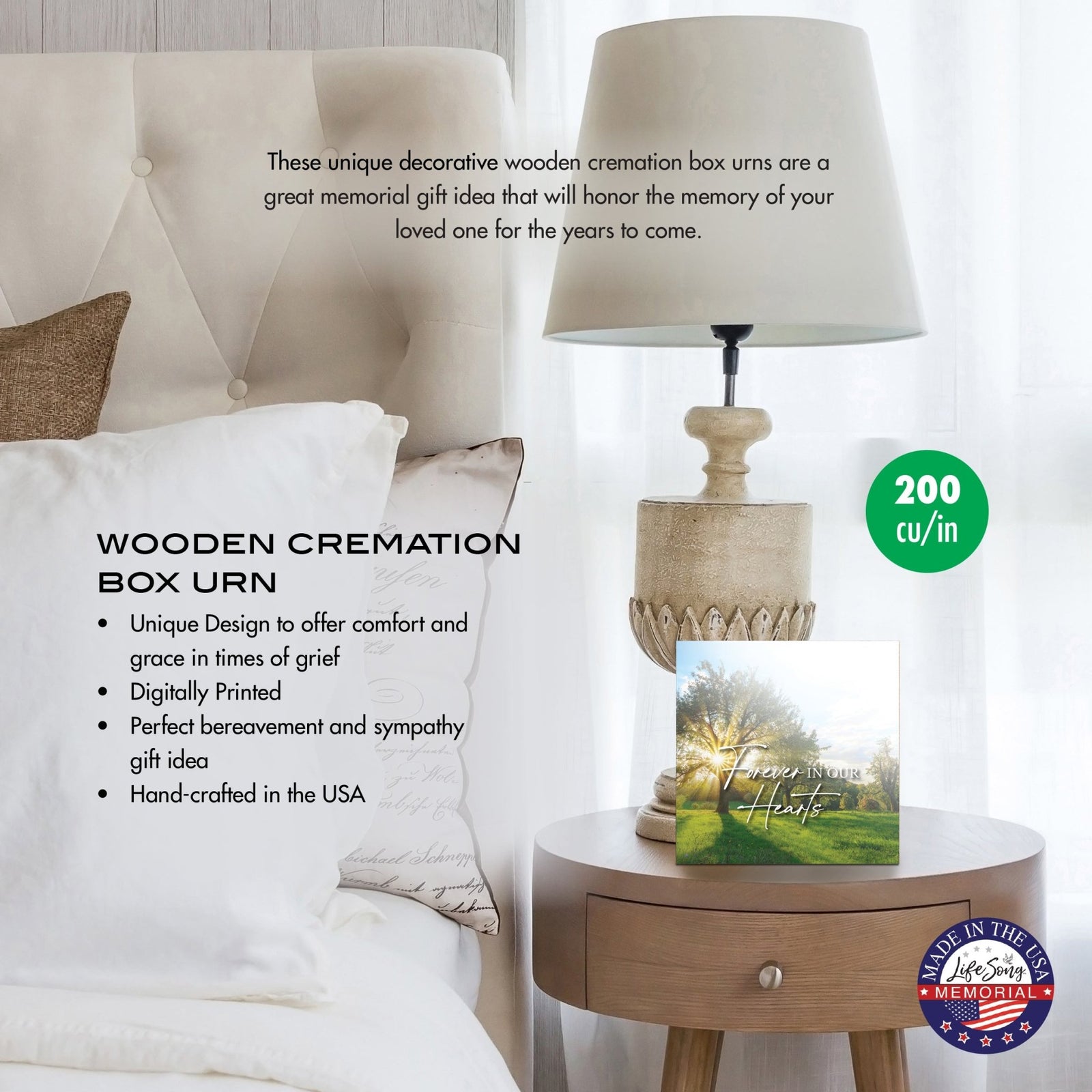 Cremation Urn Wooden Memorial Keepsake for Human Ashes – “Forever in Our Hearts” Tribute Box - LifeSong Milestones