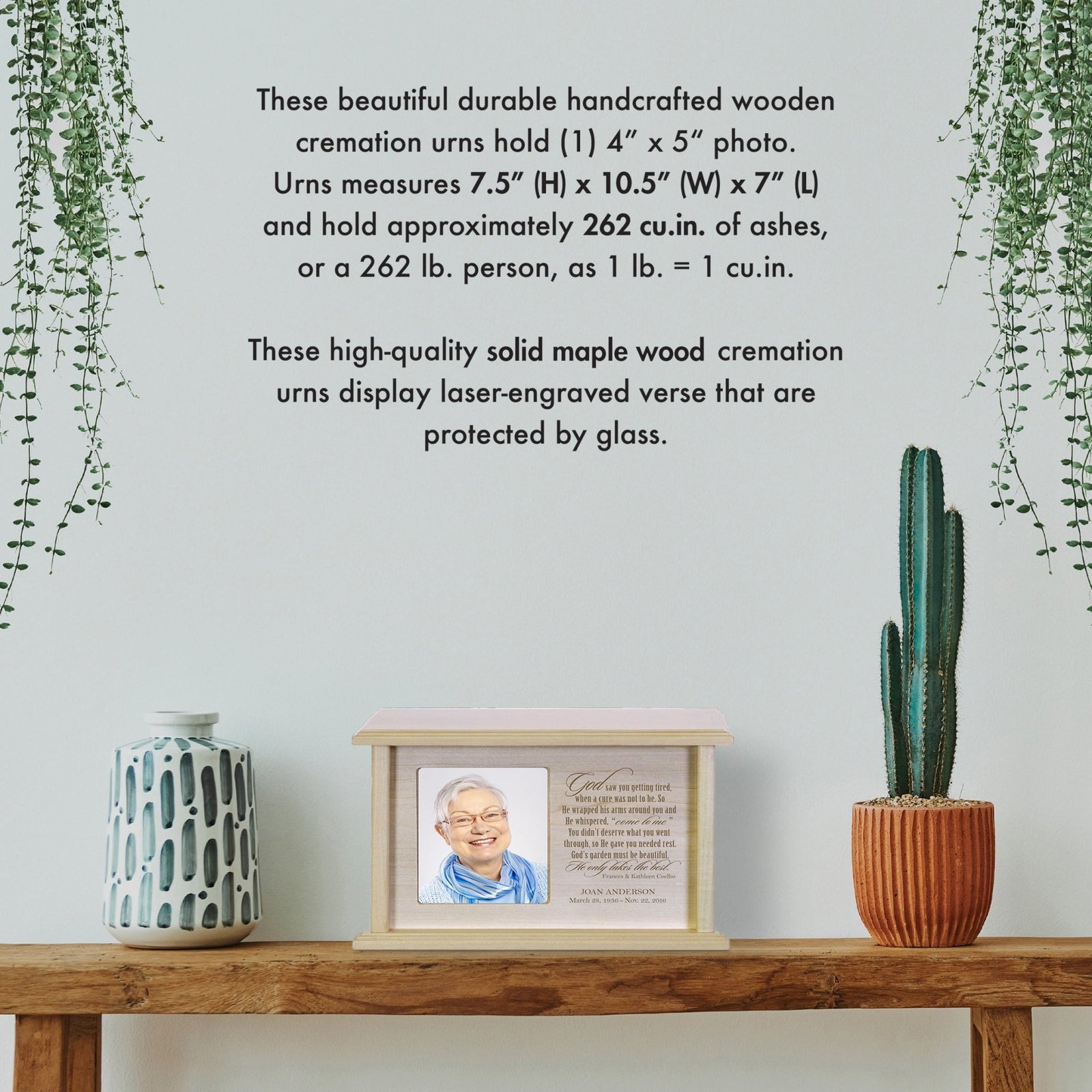 Custom Engraved Memorial Photo Urn for Human Ashes - God Saw You Getting Tired - LifeSong Milestones